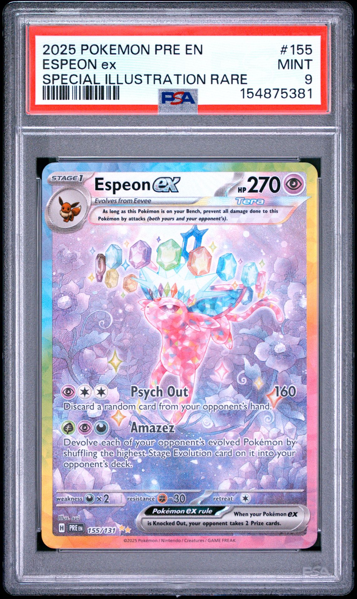 2025 Pokemon Pre En-Prismatic Evolutions Espeon Ex #155 (Special Illustration Rare) Mint 9 front