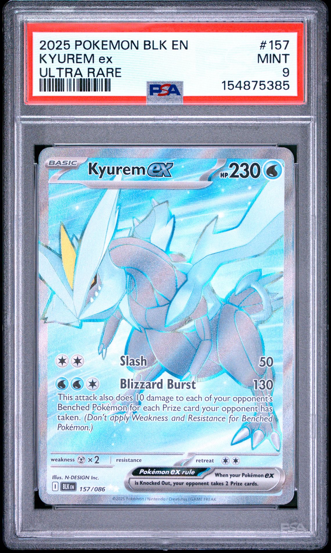 2025 Pokemon Blk En-Black Bolt Kyurem Ex #157 (Ultra Rare) Mint 9 front