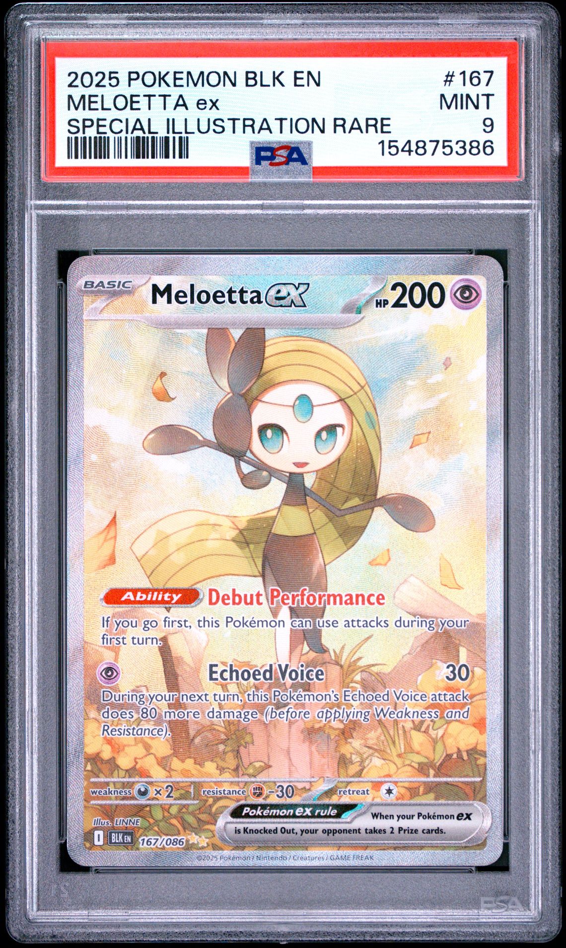2025 Pokemon Blk En-Black Bolt Meloetta Ex #167 (Special Illustration Rare) Mint 9 front