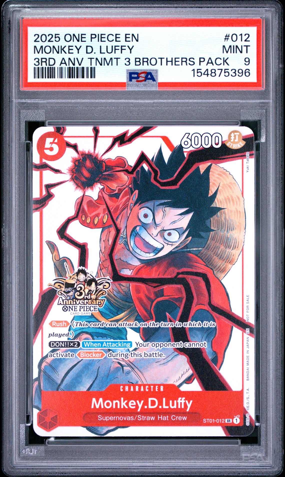 2025 One Piece 3Rd Anniversary Tournament 3 Brothers Pack Monkey D. Luffy #012 Mint 9 front
