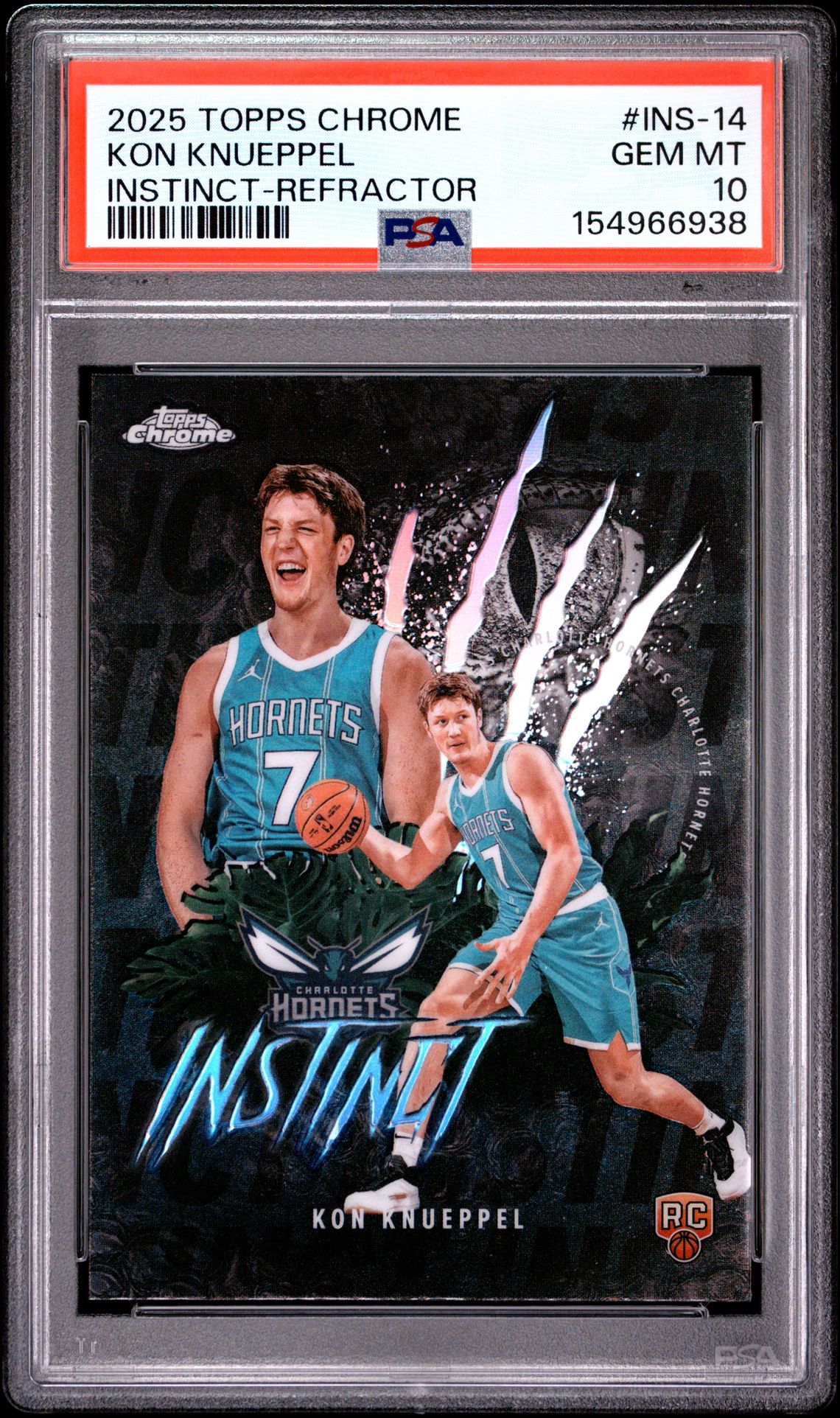 2025 Topps Chrome Instinct Kon Knueppel #Ins-14 (Instinct-Refractor) Gem Mt 10 front view - PSA graded GEM MT 10