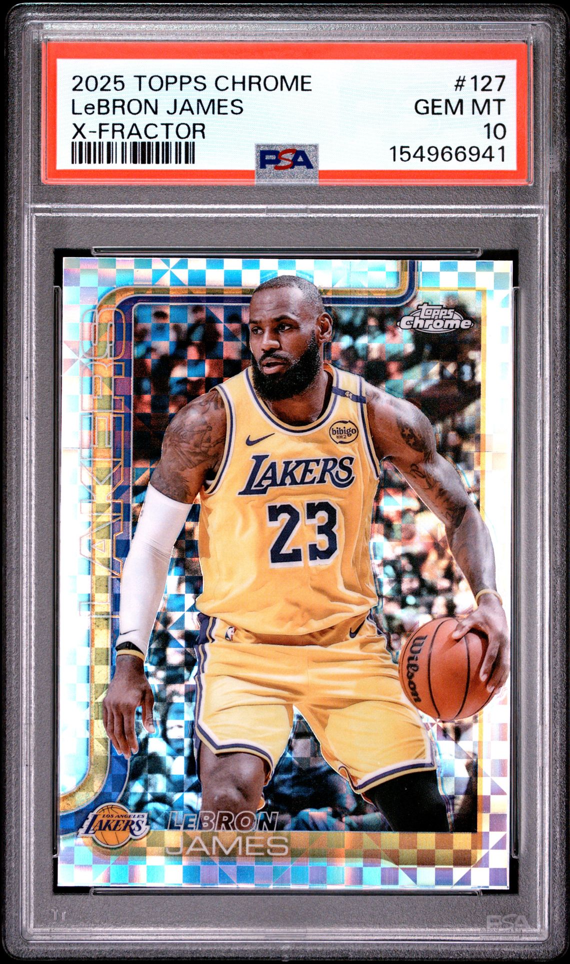 2025 Topps Chrome Lebron James #127 (X-Fractor) Gem Mt 10 front view - PSA graded GEM MT 10