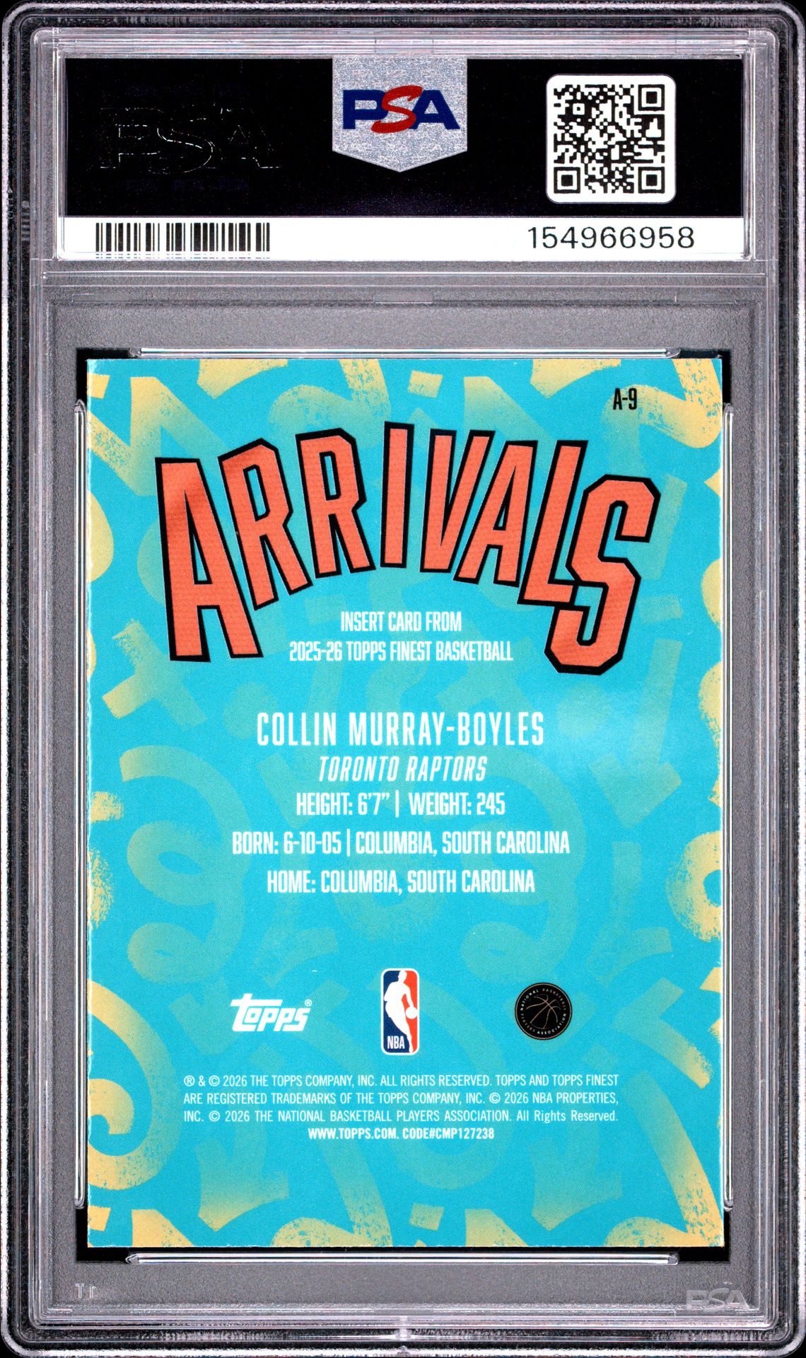 2025 Topps Finest Arrivals Collin Murray-Boyles #A-9 Gem Mt 10 back