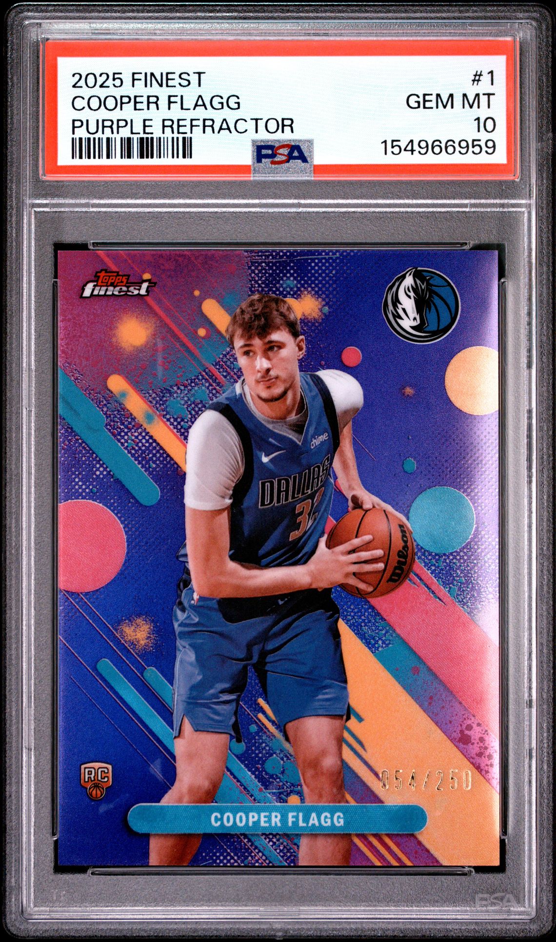 2025 Topps Finest Cooper Flagg #1 (Purple Refractor) Gem Mt 10 front view - PSA graded GEM MT 10
