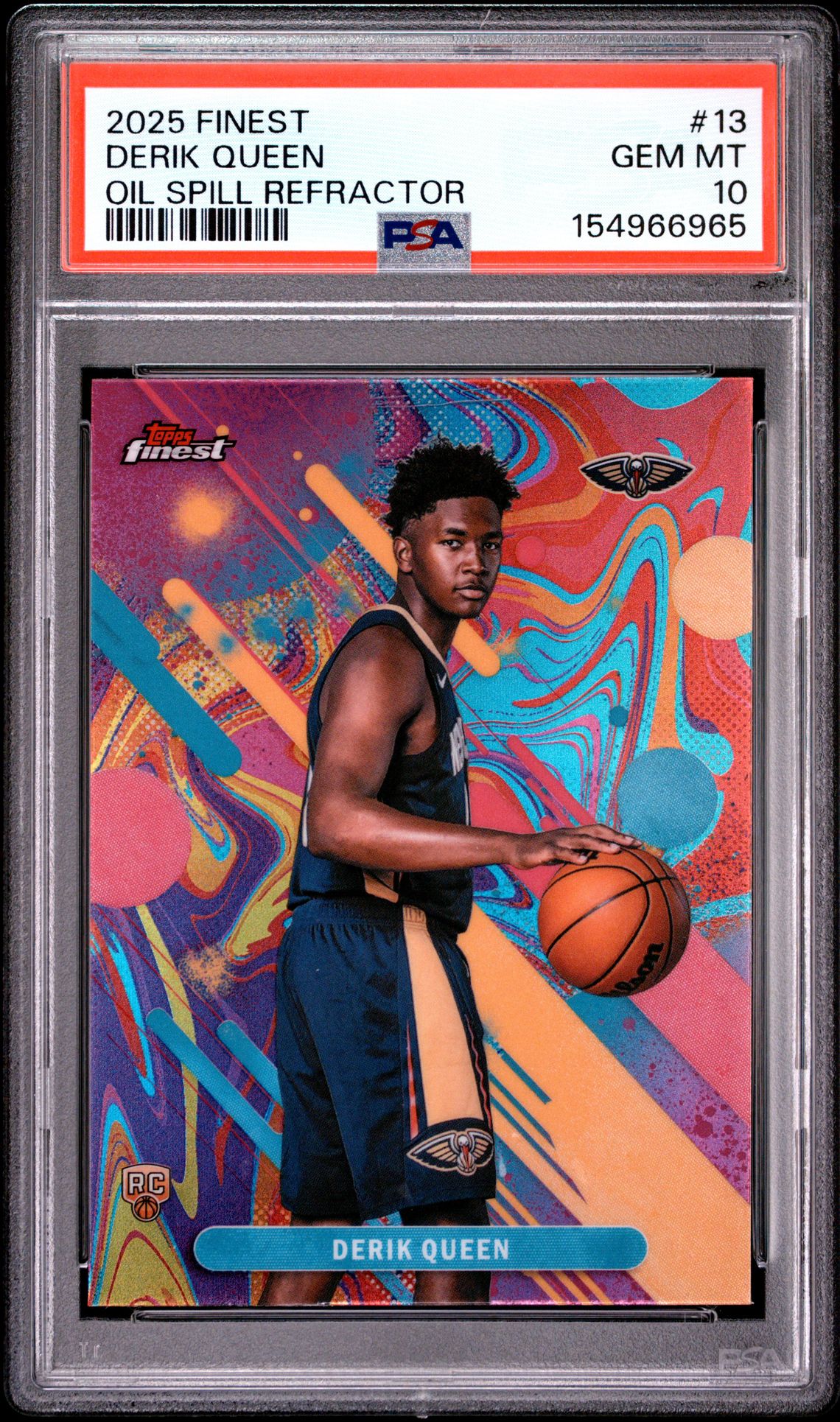 2025 Topps Finest Derik Queen #13 (Oil Spill Refractor) Gem Mt 10 front view - PSA graded GEM MT 10