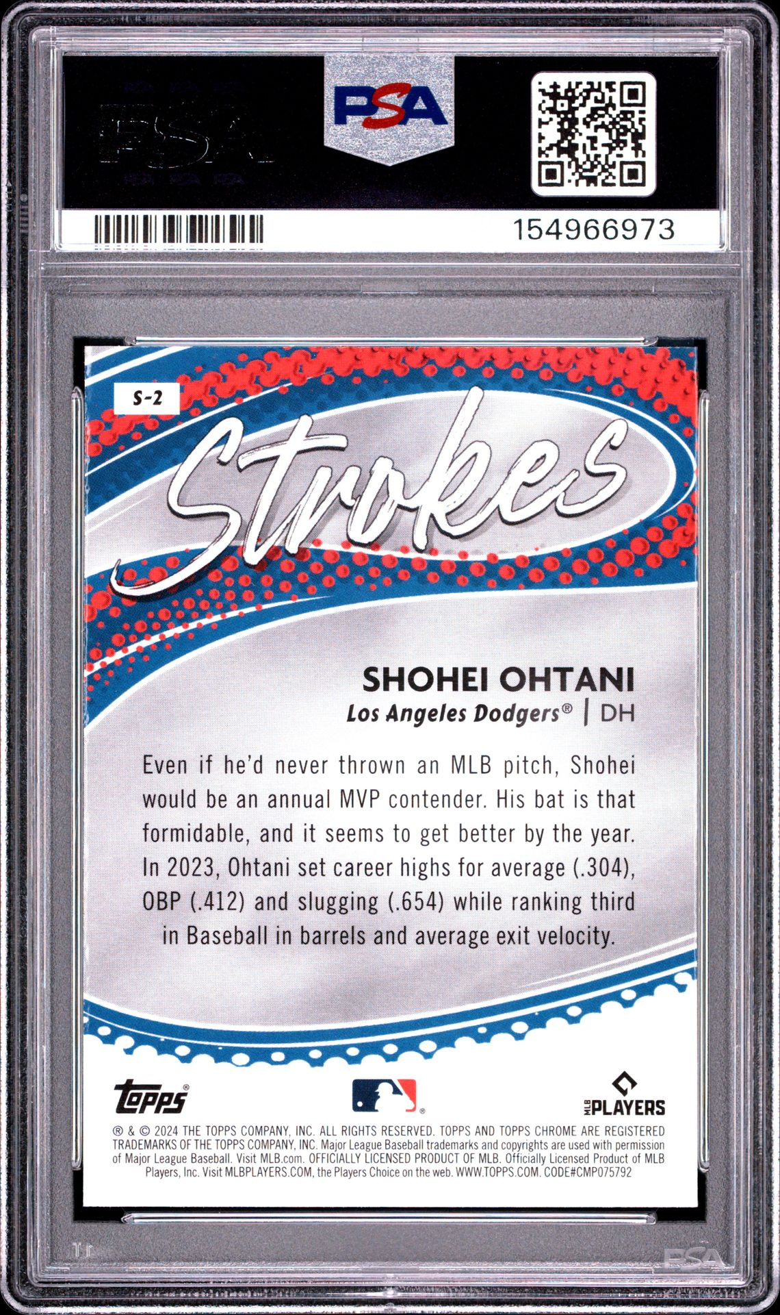 2024 Topps Chrome Strokes Shohei Ohtani #S2 Gem Mt 10 back view - PSA certificate #154966973