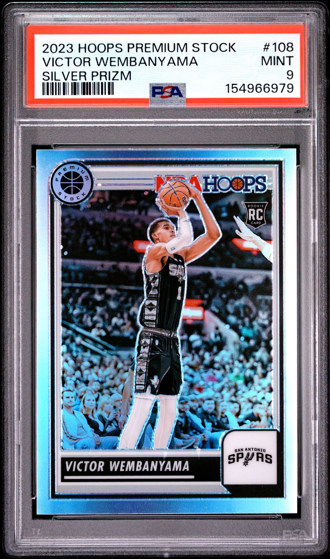 2023 Panini Hoops Premium Stock Victor Wembanyama #108 (Silver Prizm) Mint 9 front