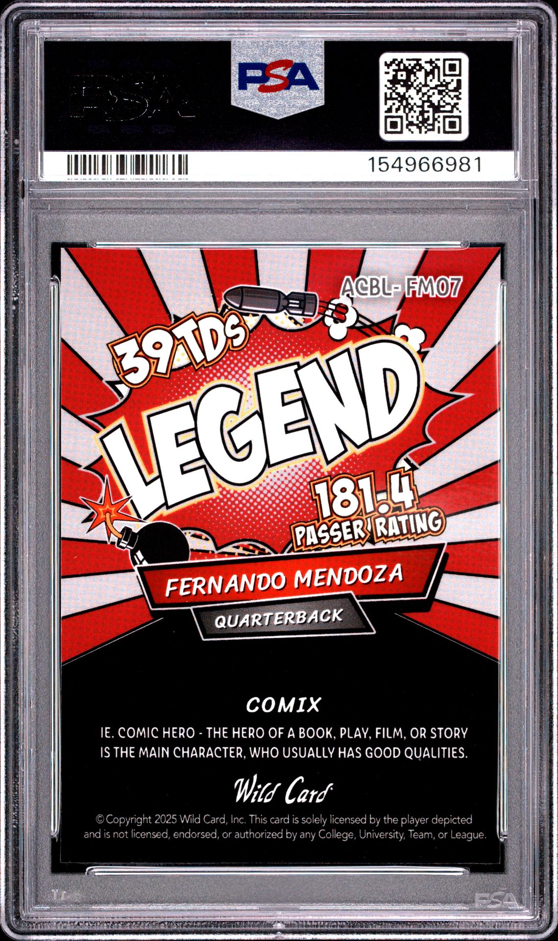 2025 Wild Card Alumination Comix Fernando Mendoza Fernando Mendoza #Fm07 (Lg-St-Red/Bs/Gray) Mint 9 back