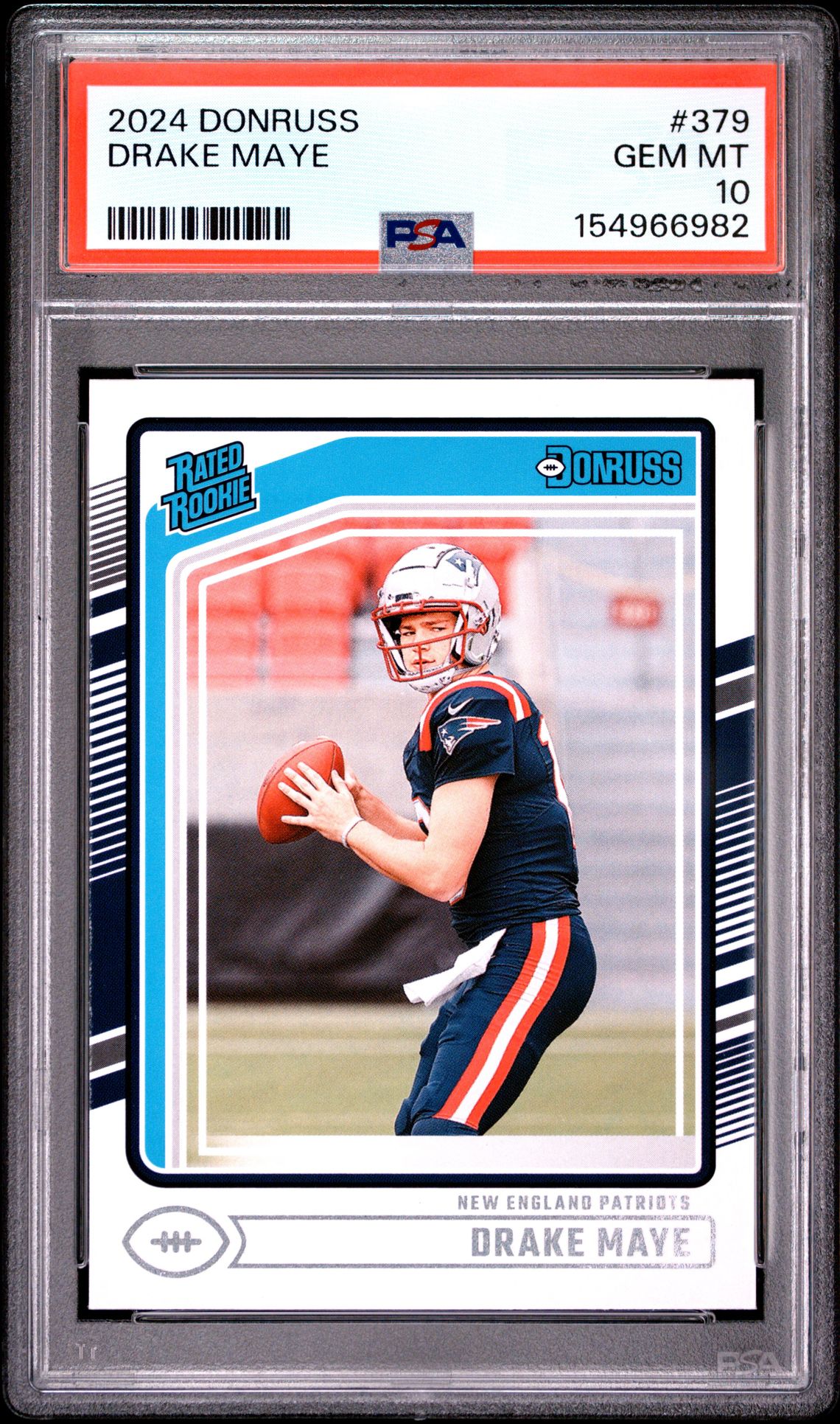 2024 Panini Donruss Drake Maye #379 Gem Mt 10 front view - PSA graded GEM MT 10