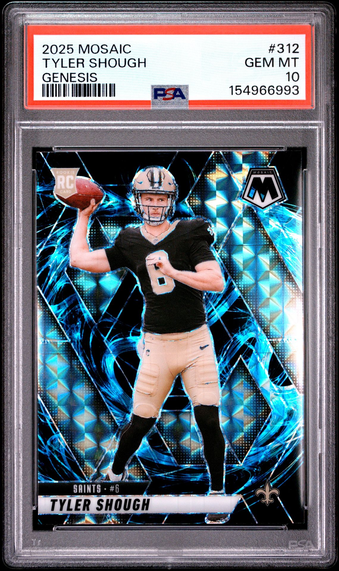 2025 Panini Mosaic Tyler Shough #312 (Genesis) Gem Mt 10 front view - PSA graded GEM MT 10