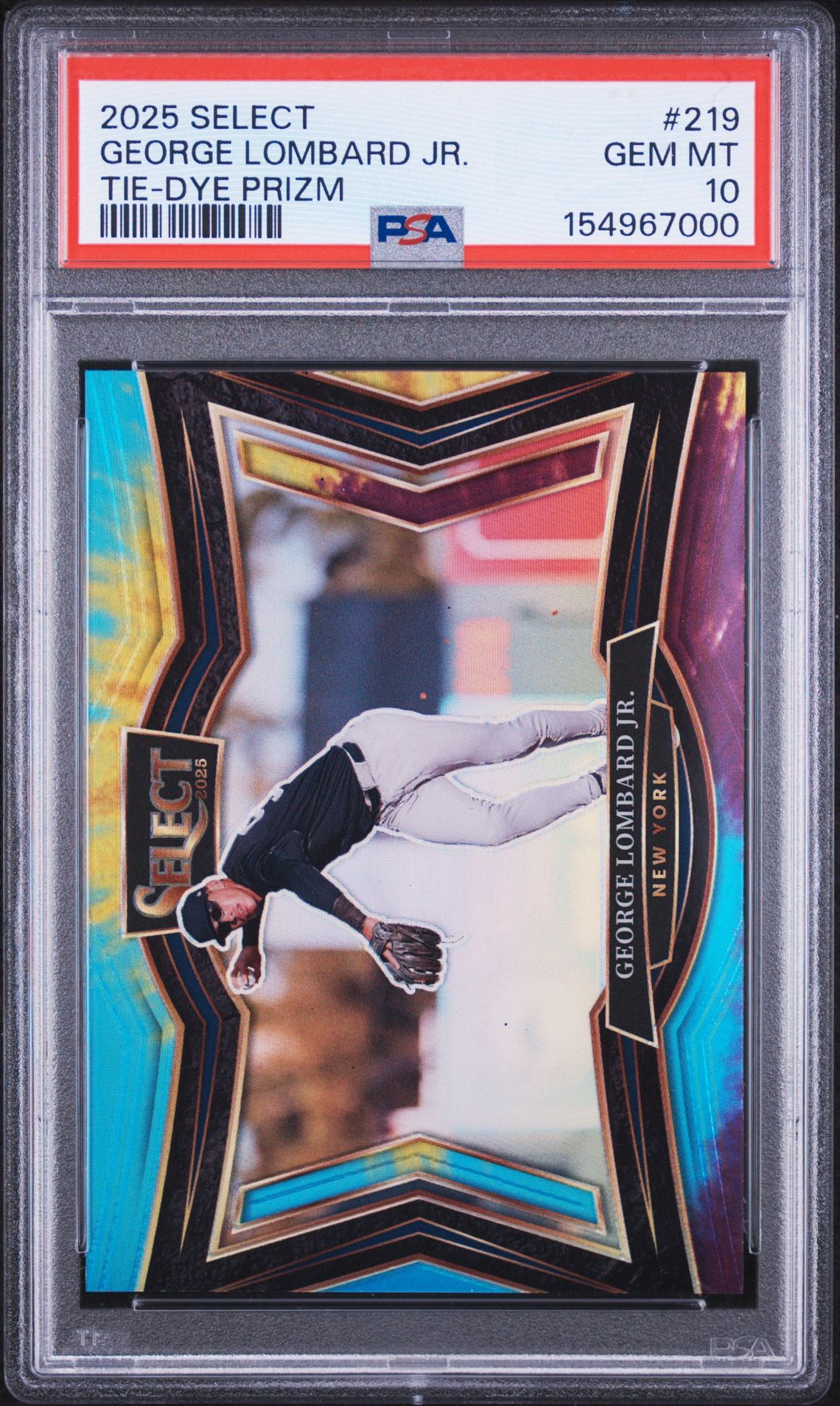 2025 Panini Select George Lombard Jr. #219 (Tie-Dye Prizm) Gem Mt 10 front view - PSA graded GEM MT 10