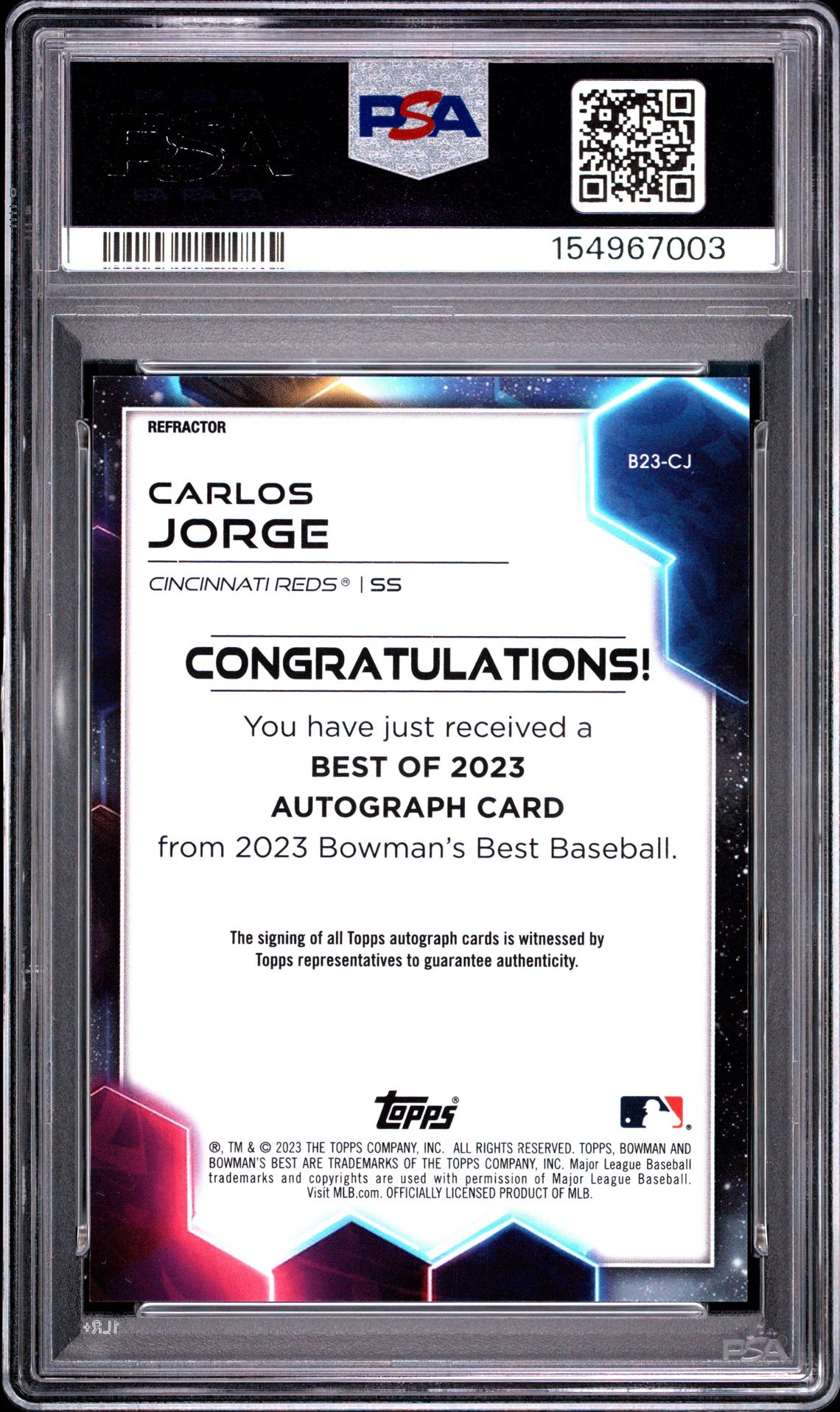 2023 Bowman's Best Best Of 2023 Autographs Carlos Jorge #B23Cj (Best Of 2023 Auto-Refractor) Mint 9 back