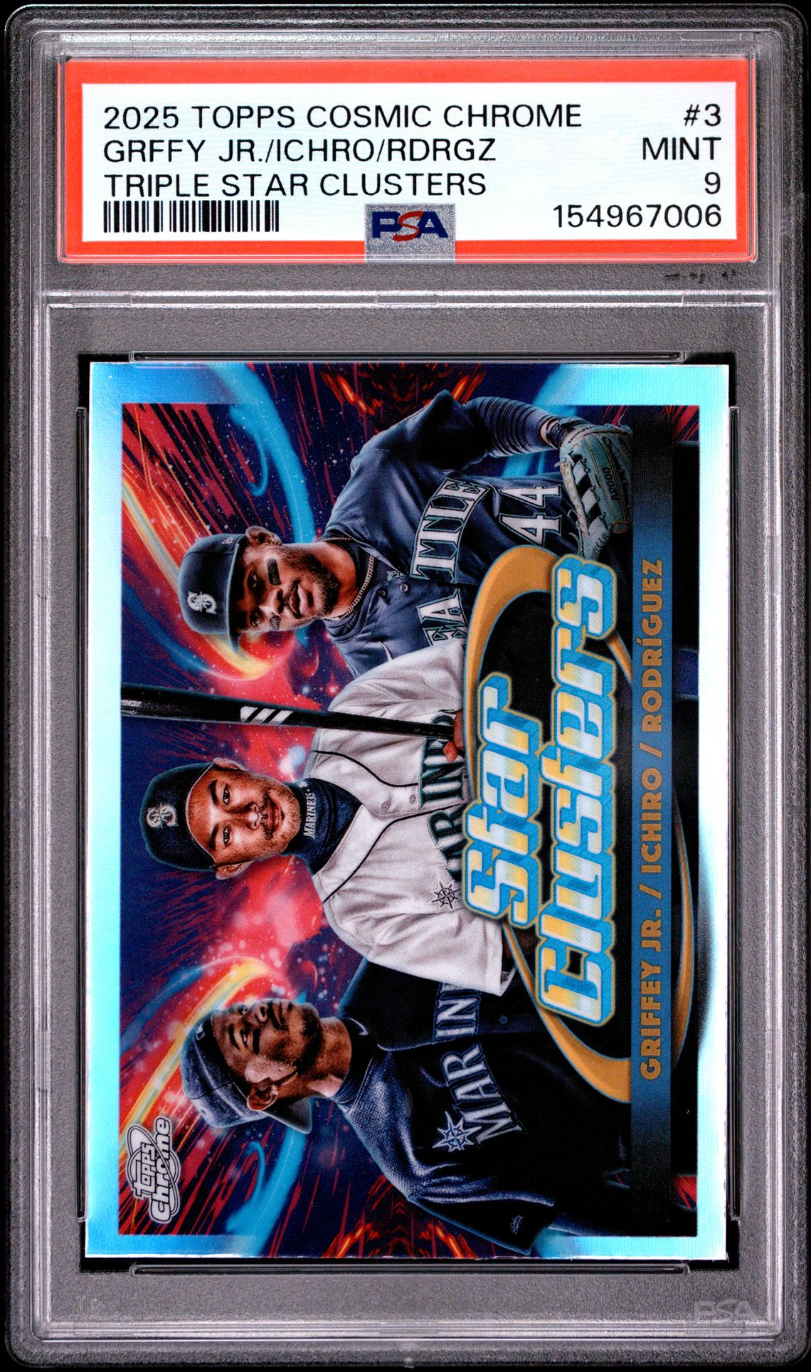 2025 Topps Cosmic Chrome Triple Star Clusters Grffy Jr./Ichro/Rdrgz #3 Mint 9 front