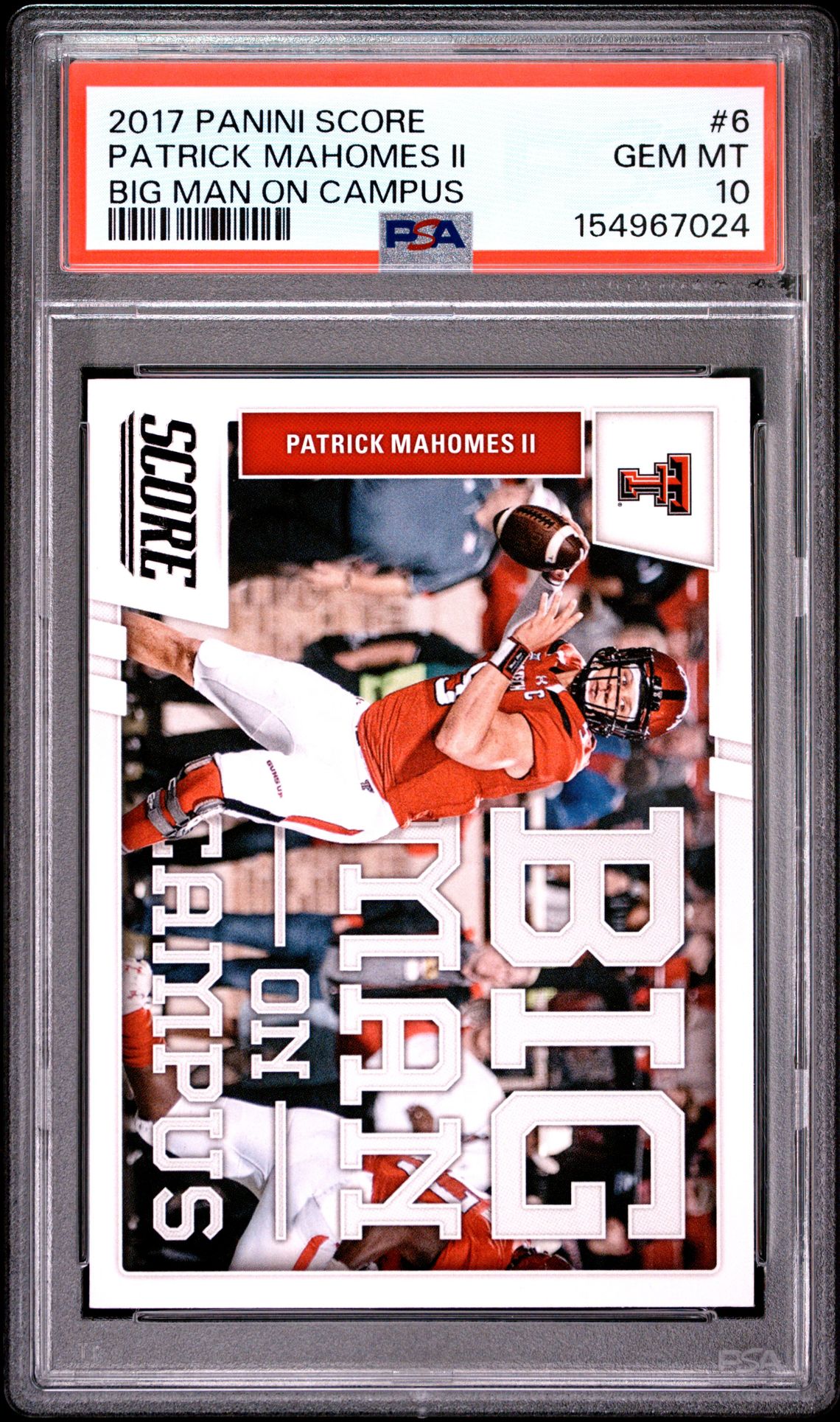 2017 Panini Score Big Man On Campus Patrick Mahomes Ii #6 (Big Man On Campus) Gem Mt 10 front view - PSA graded GEM MT 10