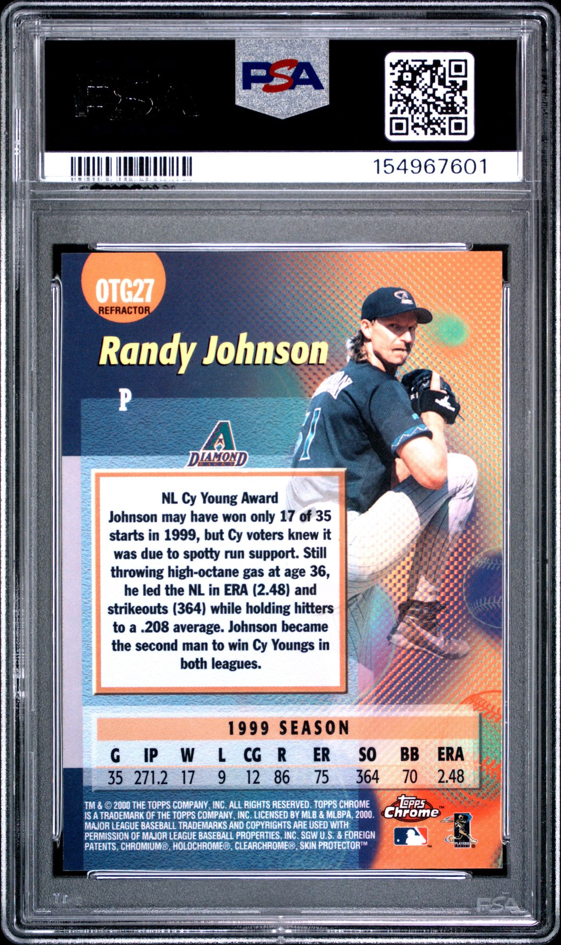 2000 Topps Chrome Own The Game Randy Johnson #Otg27 (Own The Game-Refractor) Mint 9 back