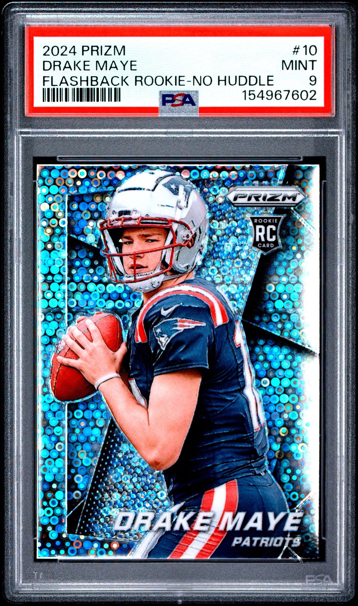 2024 Panini Prizm Prizm Flashback Rookie Drake Maye #10 (Flashback Rookie-No Huddle) Mint 9 front