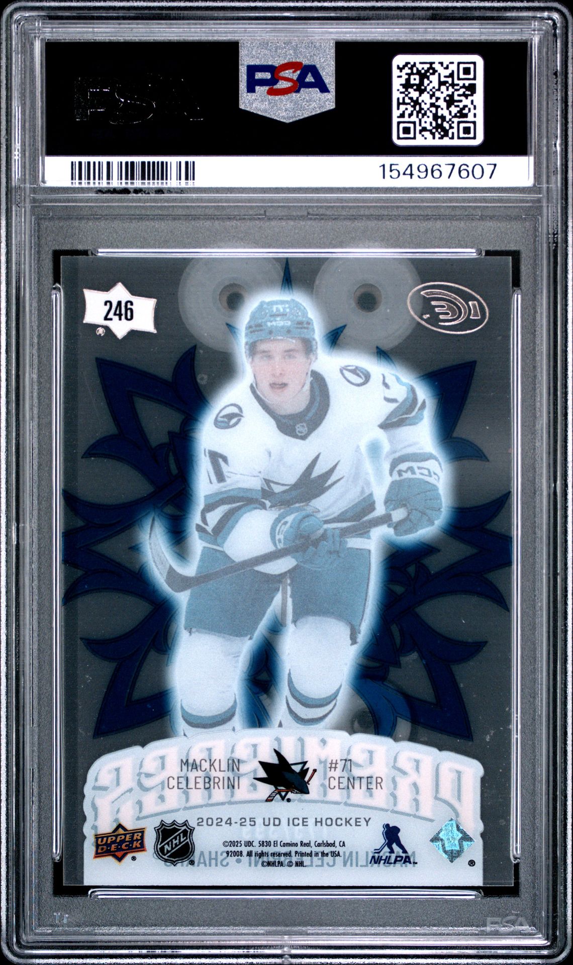 2024 Upper Deck Ice Macklin Celebrini #246 (Blue) Mint 9 back