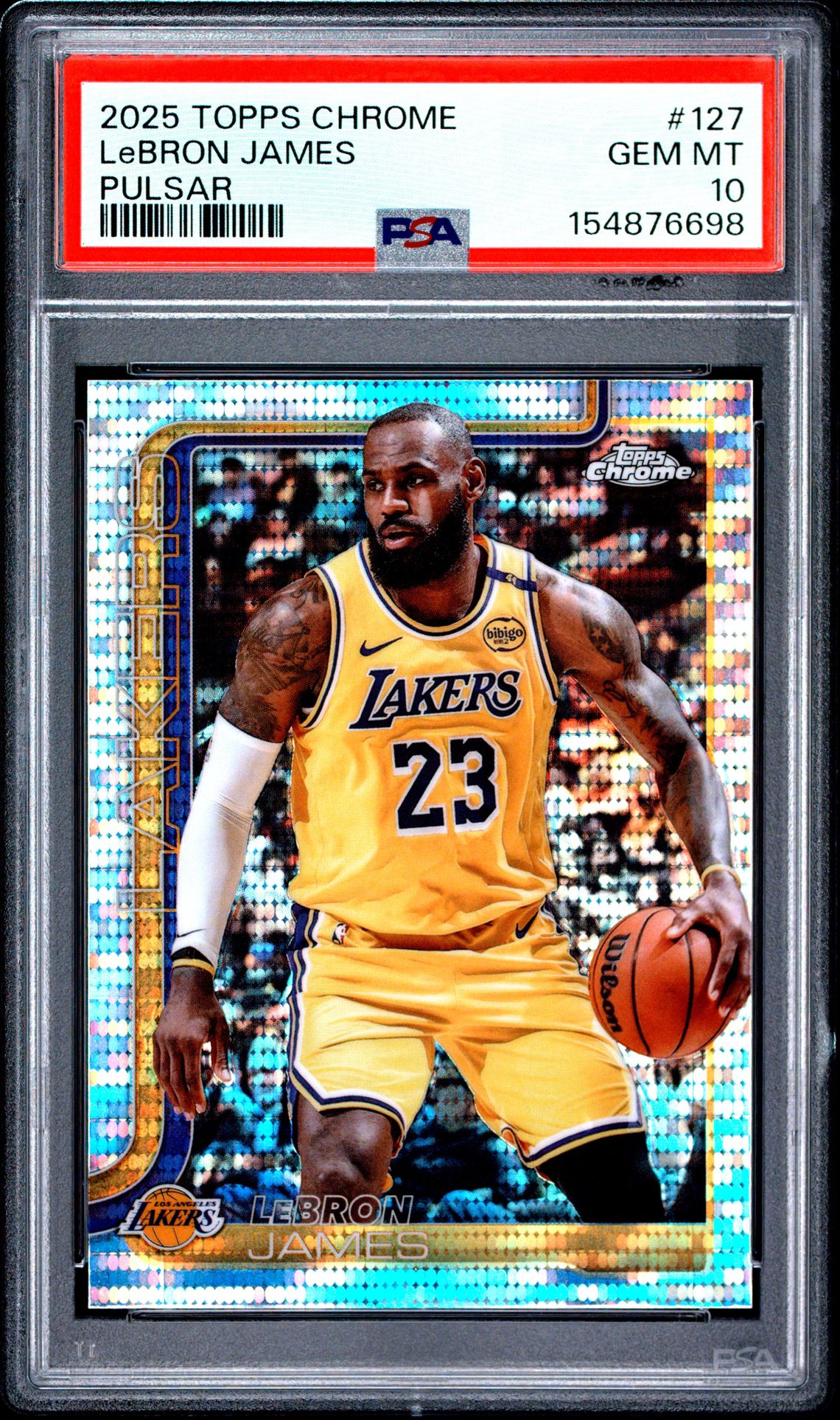 2025 TOPPS CHROME LeBRON JAMES PULSAR 127 GEM MT 10 front