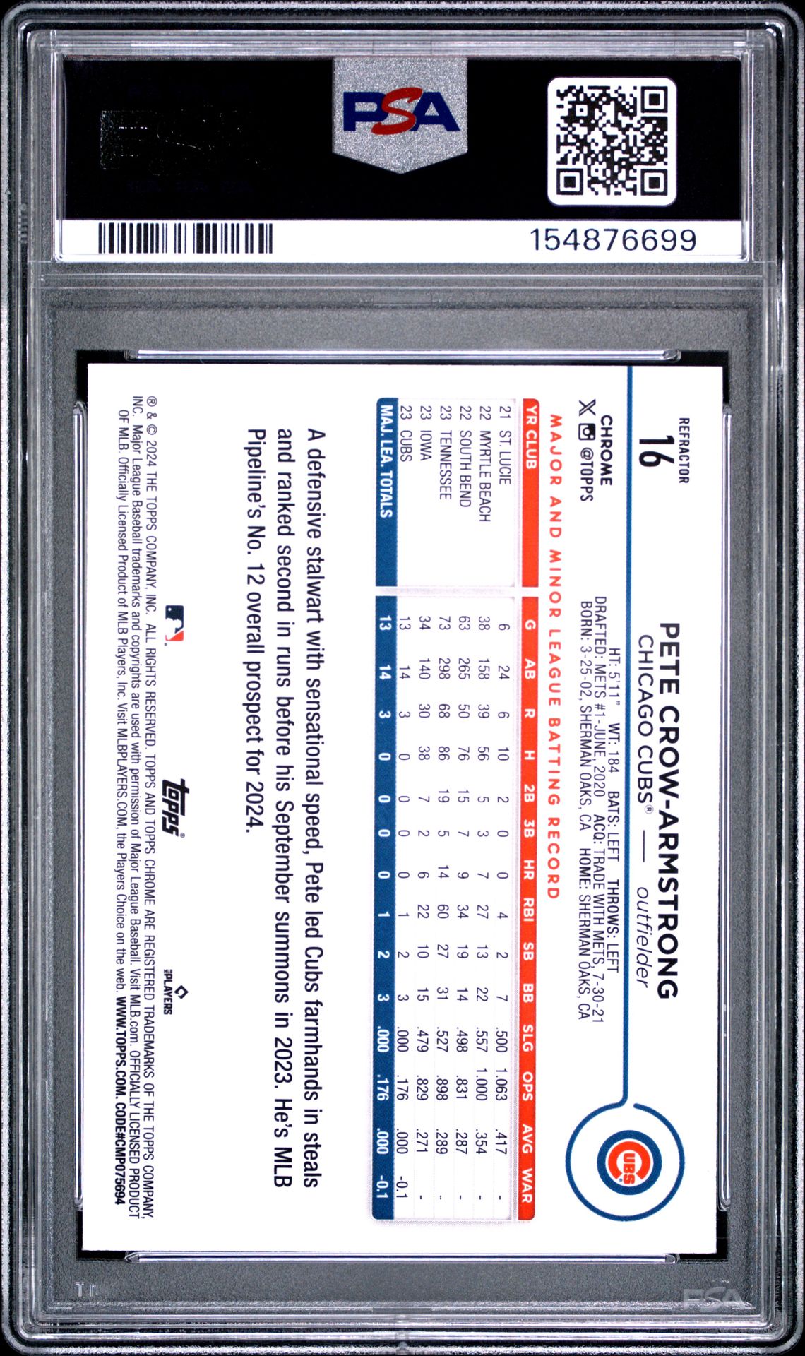 2024 Topps Chrome Pete Crow-Armstrong #16 (Refractor) Mint 9 back