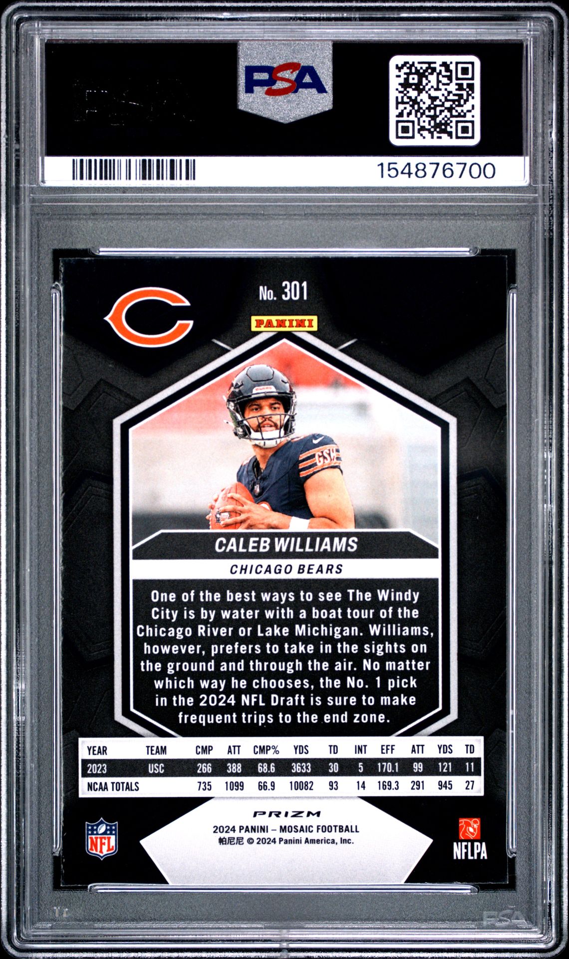 2024 Panini Mosaic Caleb Williams #301 (Silver) Mint 9 back