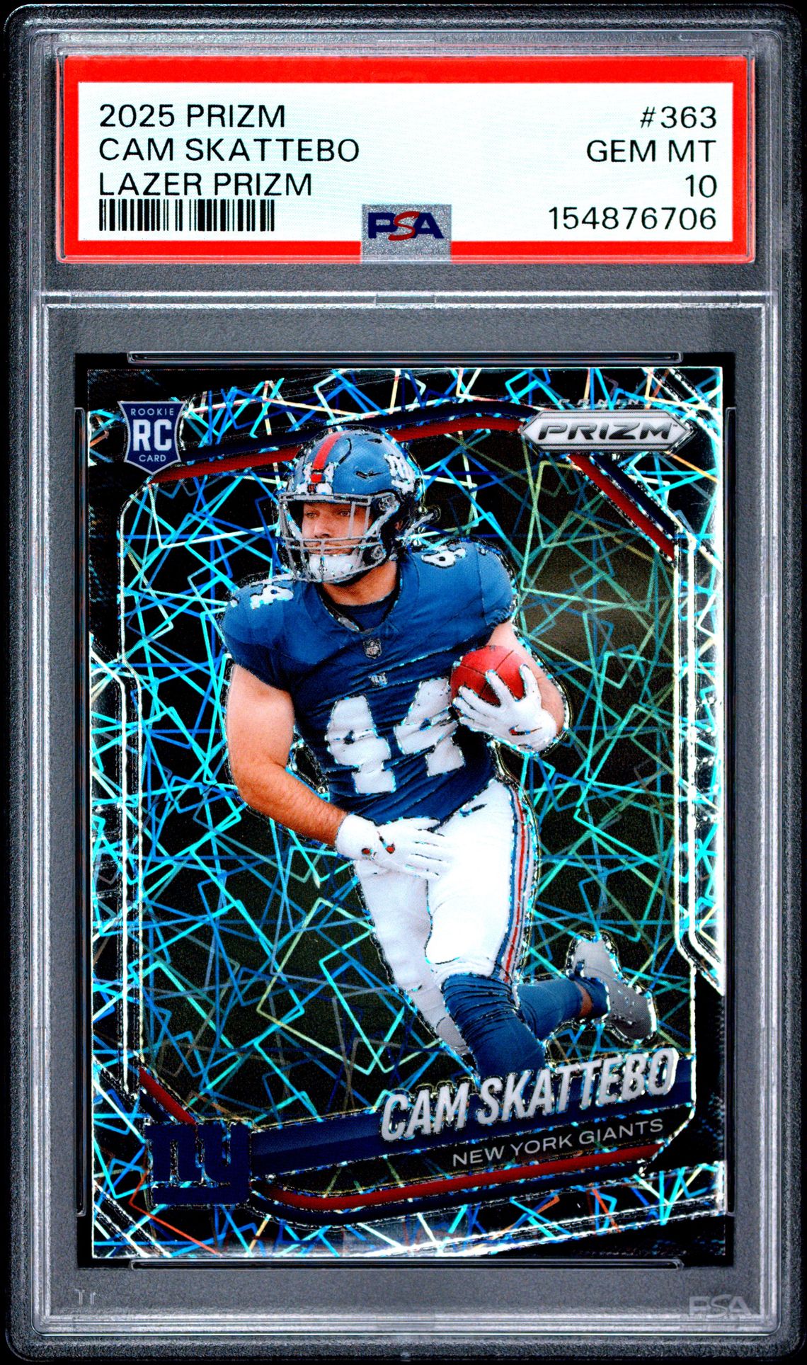 2025 Panini Prizm Cam Skattebo #363 (Lazer Prizm) Gem Mt 10 front view - PSA graded GEM MT 10