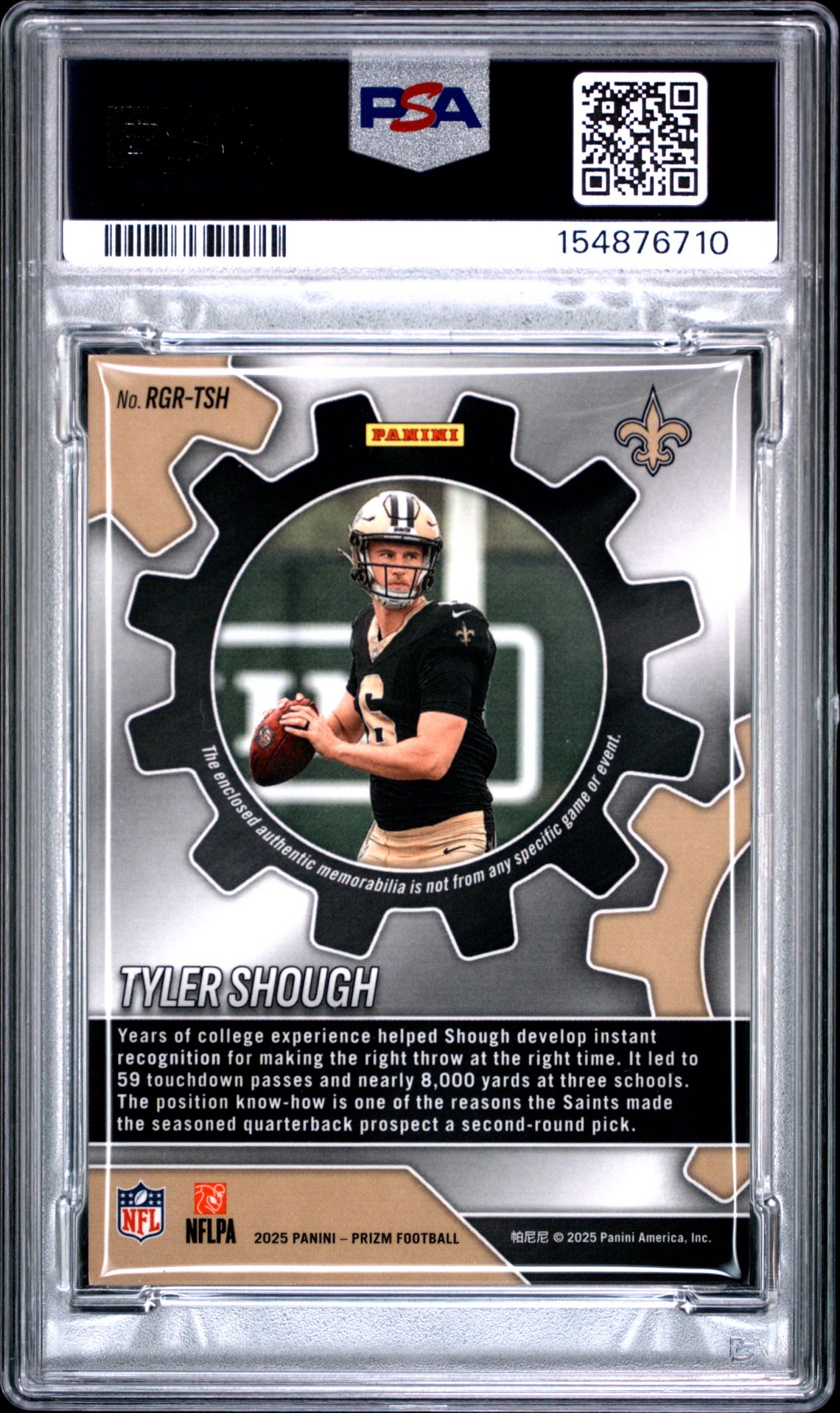 2025 Panini Prizm Rookie Gear Tyler Shough #Rgr-Tsh Mint 9 back