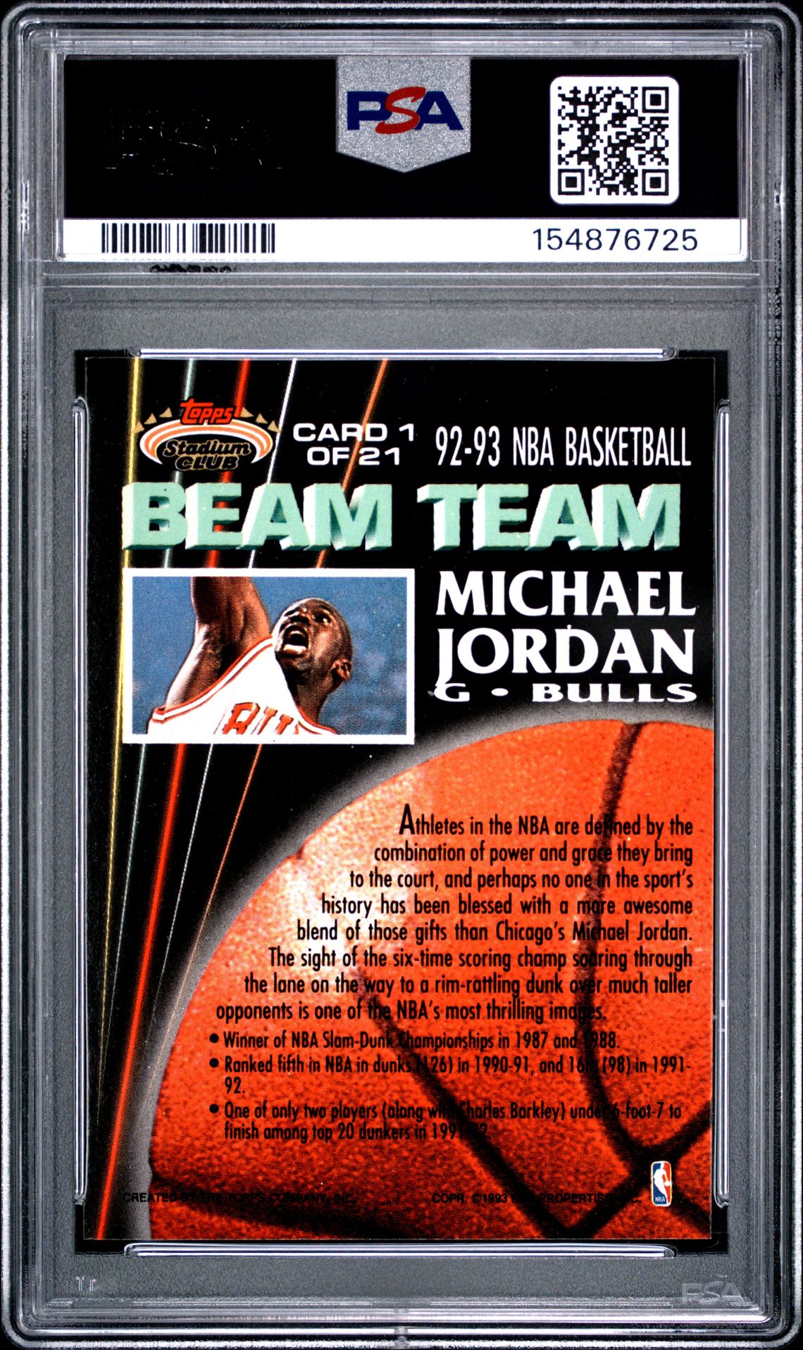 1992 Stadium Club Beam Team Michael Jordan #1 (Beam Team) Nm-Mt 8 back