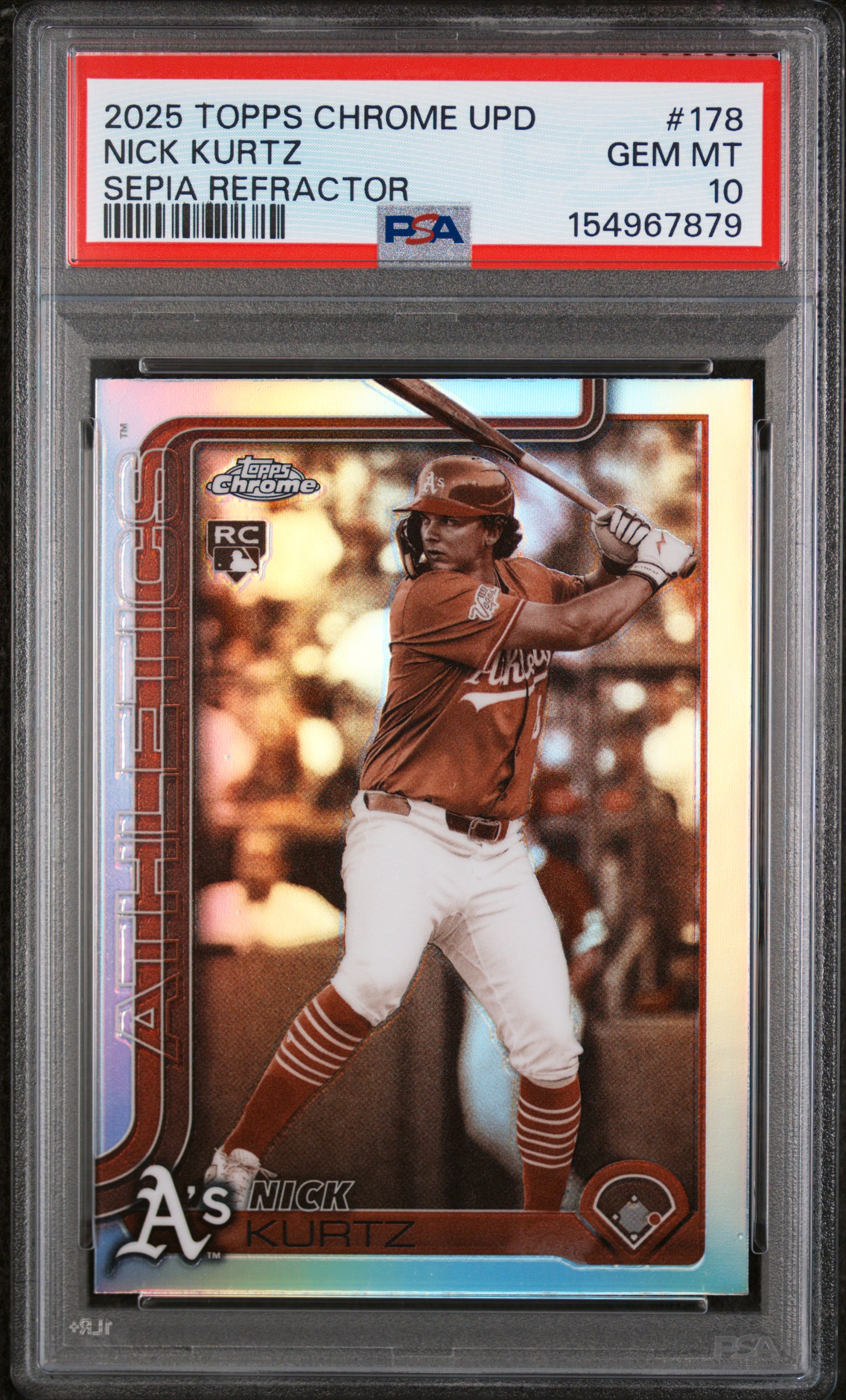 2025 Topps Chrome Update Nick Kurtz Sepia Refractor #178 PSA 10