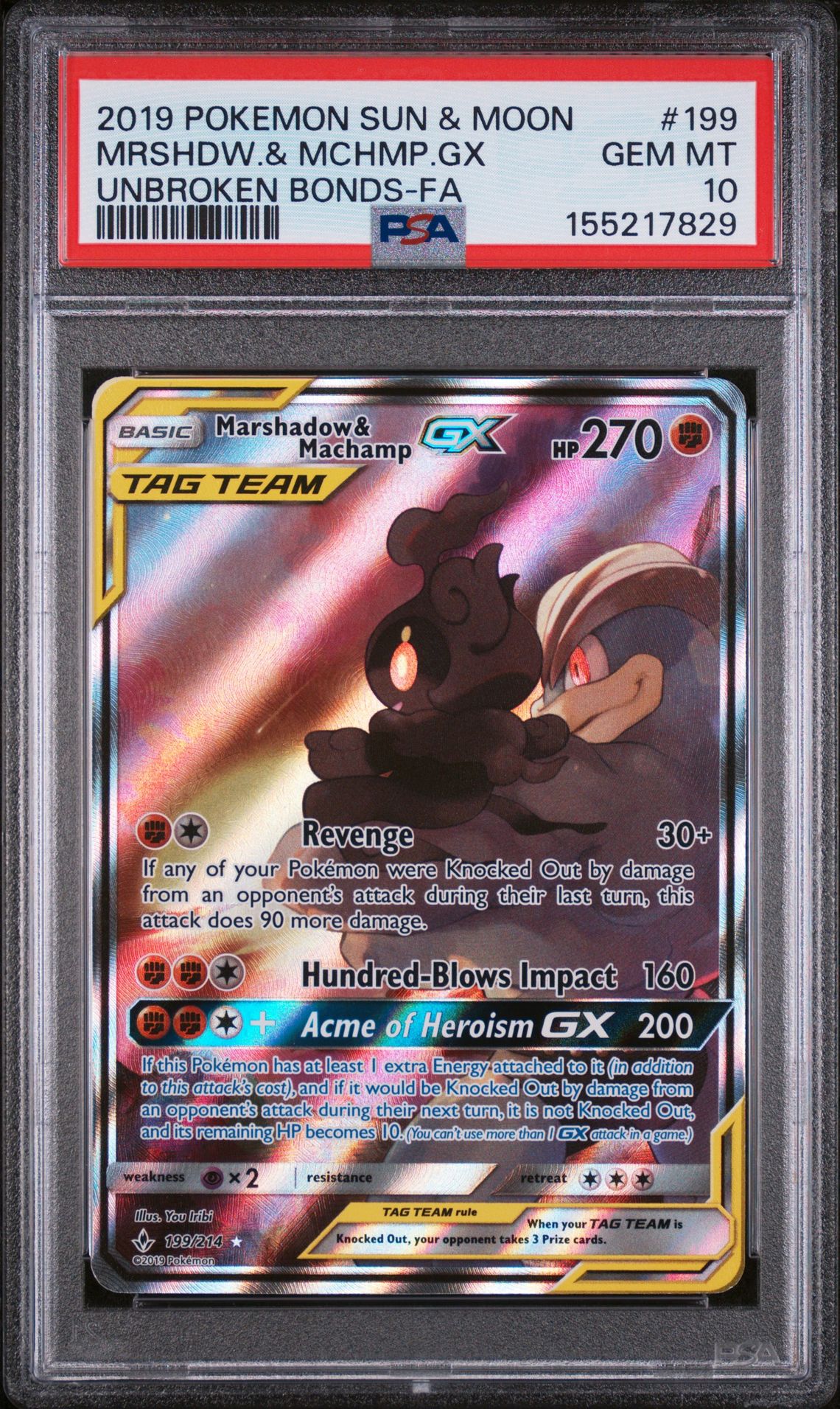 2019 Pokemon POKEMON SUN & MOON UNBROKEN BONDS FA #199 Mrshdw.& Mchmp.Gx front