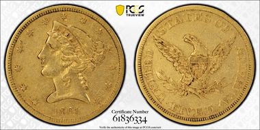 1861 $5 VF35