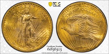 1908 $20 No Motto MS63