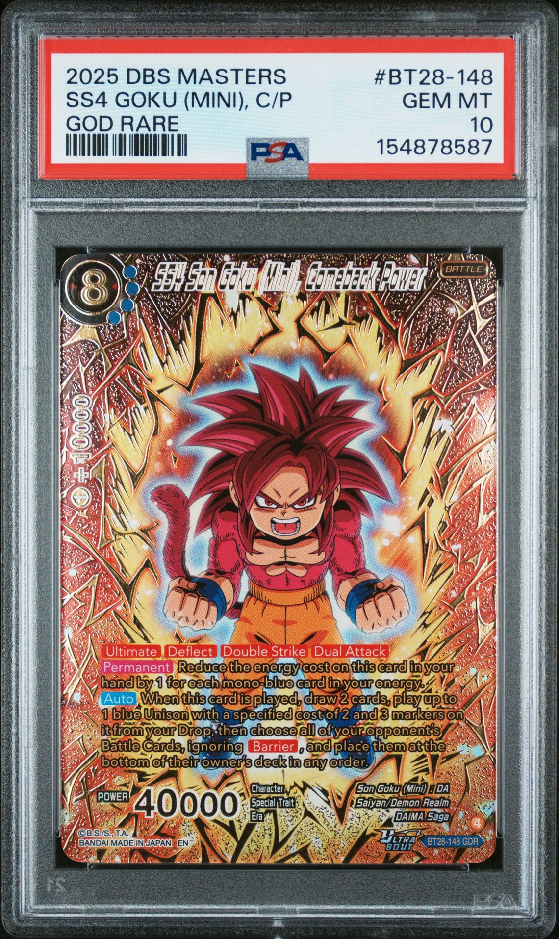 2025 Dragon Ball DRAGON BALL SUPER CARD GAME MASTERS SERIES 28 PRISMATIC CLASH GOD RARE #BT28-148 Ss4 Goku (Mini), C/P front