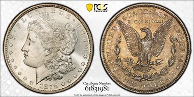 1878 7TF $1 VAM 203, Short Leaf MS63