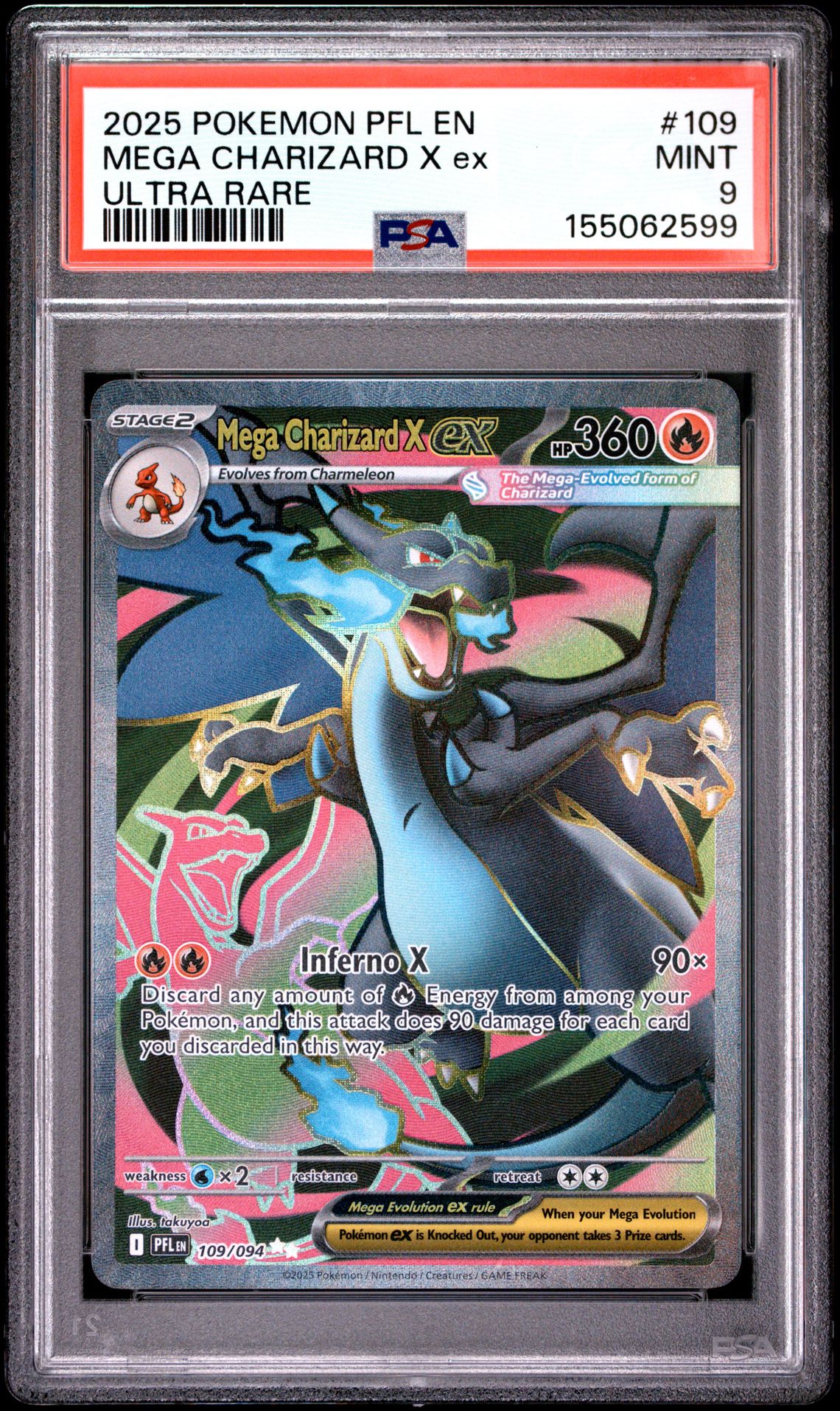 2025 Pokemon Pfl En-Phantasmal Flames Mega Charizard X Ex #109 (Ultra Rare) Mint 9 front