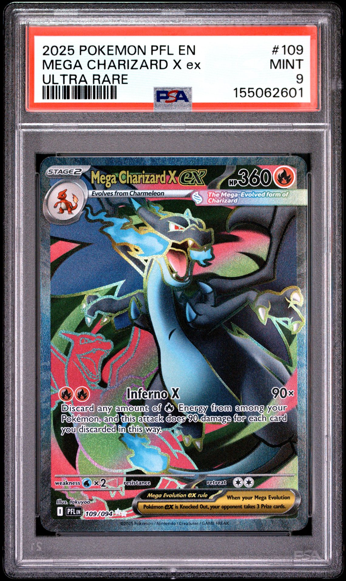2025 Pokemon Pfl En-Phantasmal Flames Mega Charizard X Ex #109 (Ultra Rare) Mint 9 front