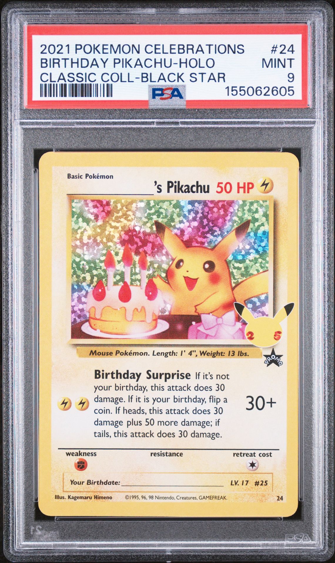 2021 Pokemon Celebrations Classic Collection Birthday Pikachu-Holo #24 (Classic Coll-Black Star) Mint 9 front
