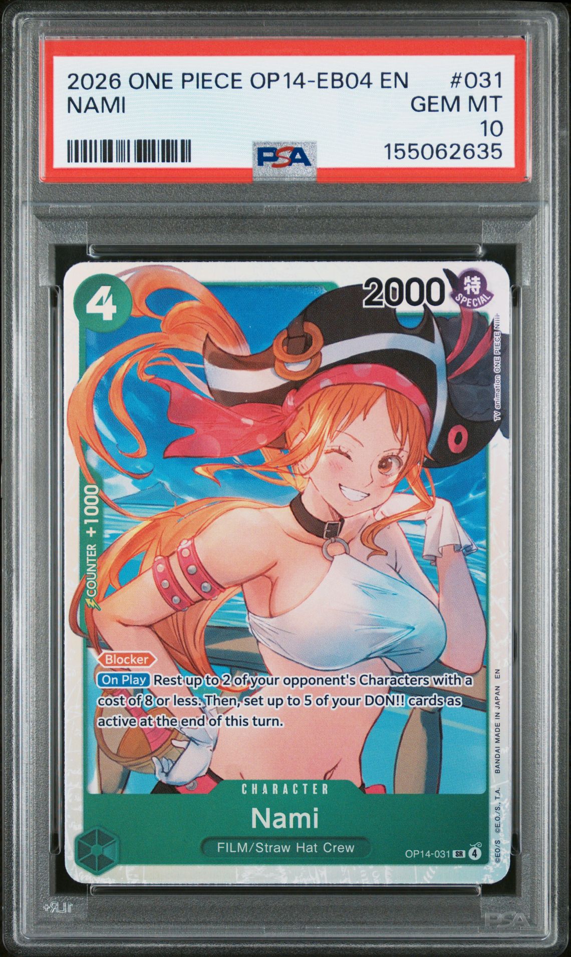 2026 One Piece Op14-Eb04-The Azure Sea's Seven Nami #031 Gem Mt 10 front