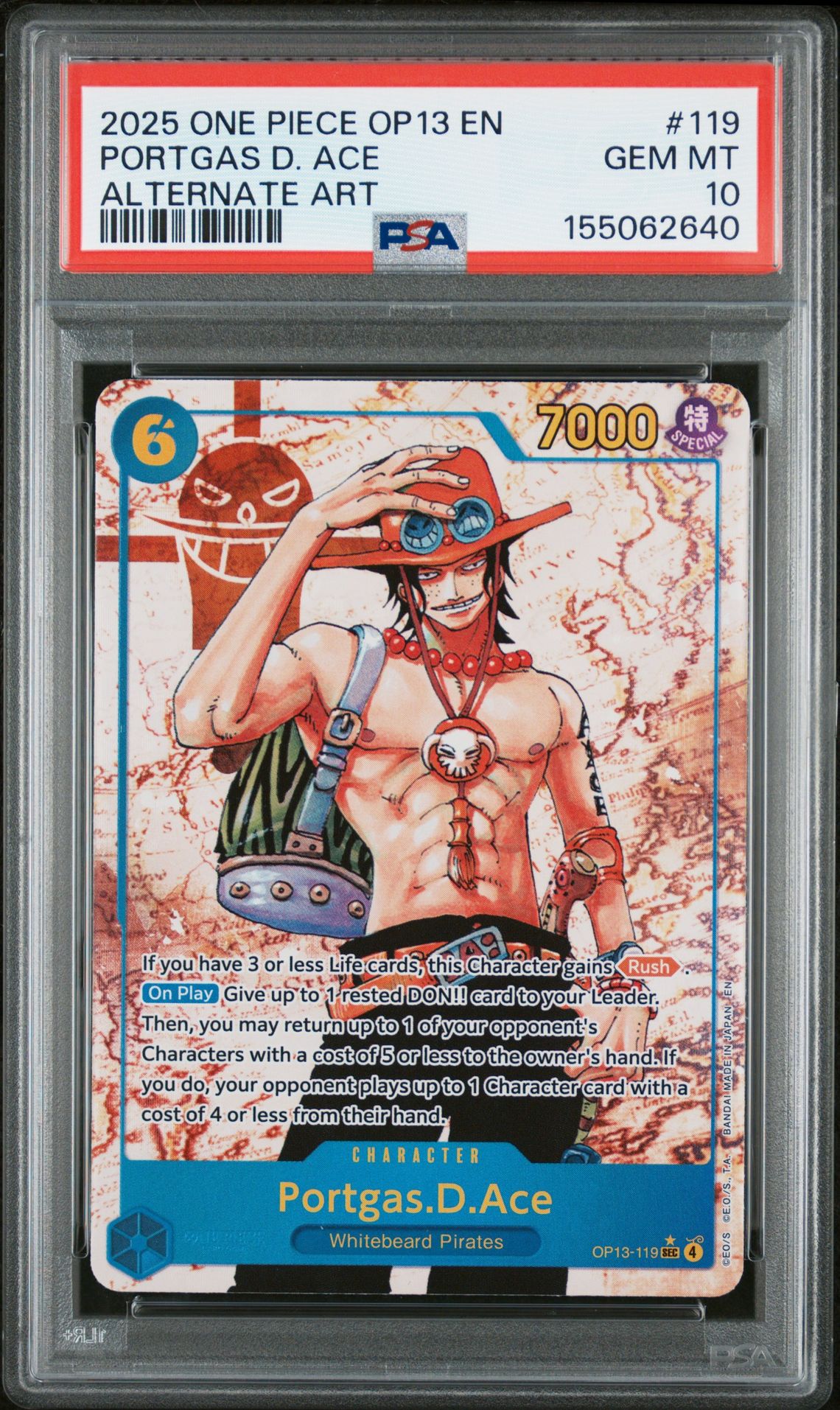 2025 One Piece Op13-Carrying On His Will Portgas D. Ace #119 (Alternate Art) Gem Mt 10 front