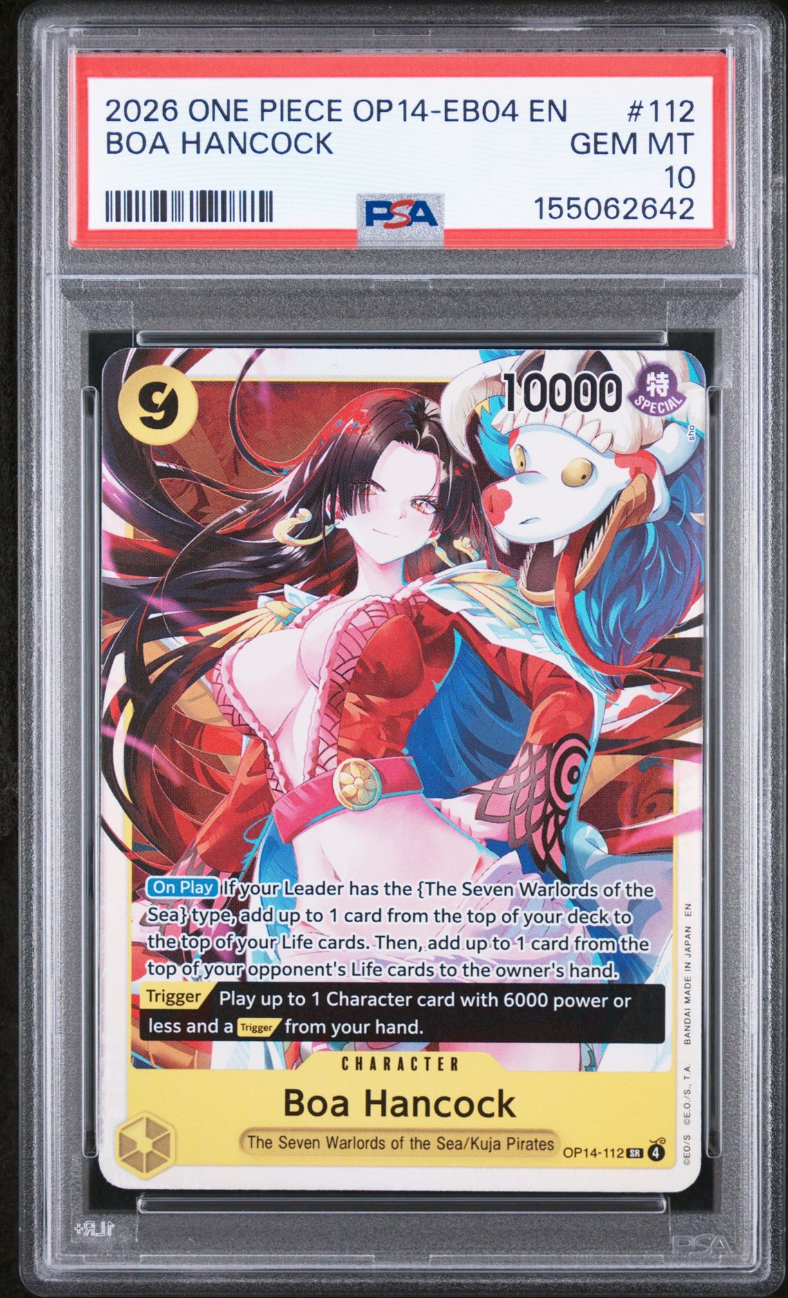 2026 One Piece Op14-Eb04-The Azure Sea's Seven Boa Hancock #112 Gem Mt 10 front view - PSA graded GEM MT 10