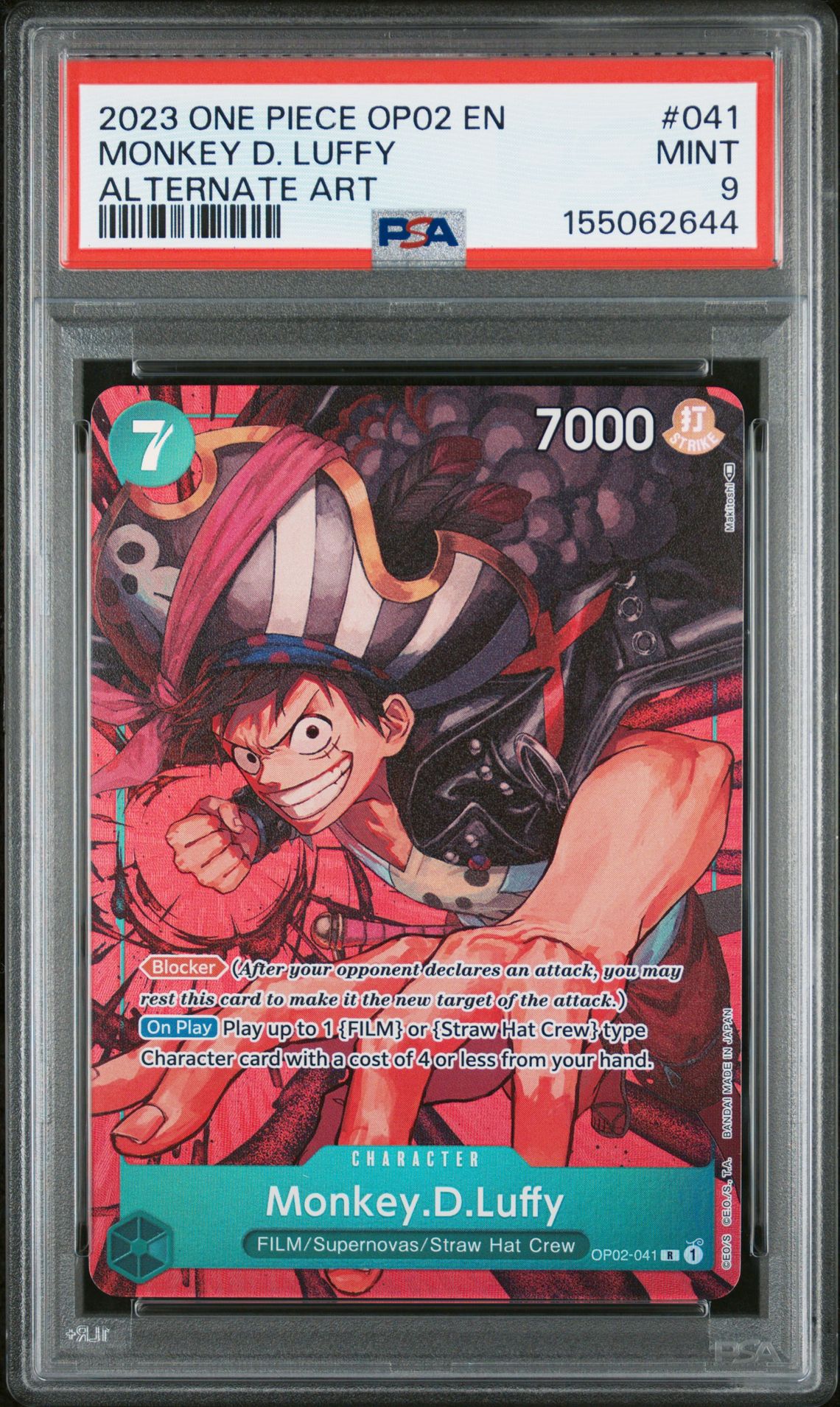 2023 One Piece Op02-Paramount War Monkey D. Luffy #041 (Alternate Art) Mint 9 front