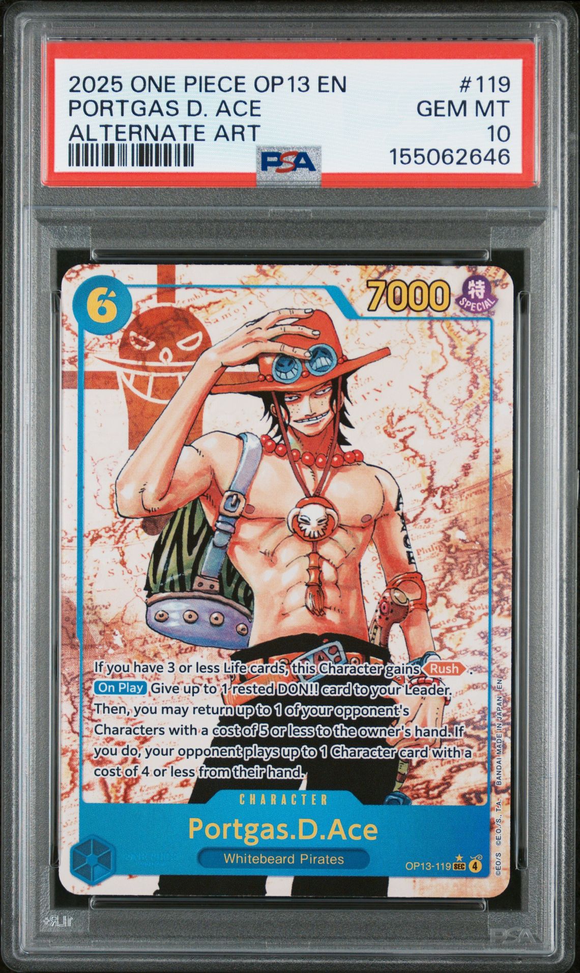 2025 One Piece Op13-Carrying On His Will Portgas D. Ace #119 (Alternate Art) Gem Mt 10 front