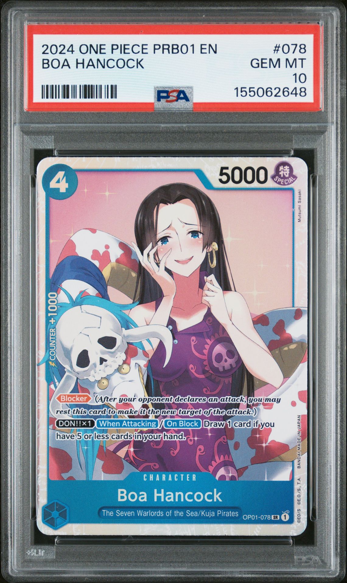2024 One Piece Prb01-Premium Booster -One Piece Card The Best- Boa Hancock #078 Gem Mt 10 front