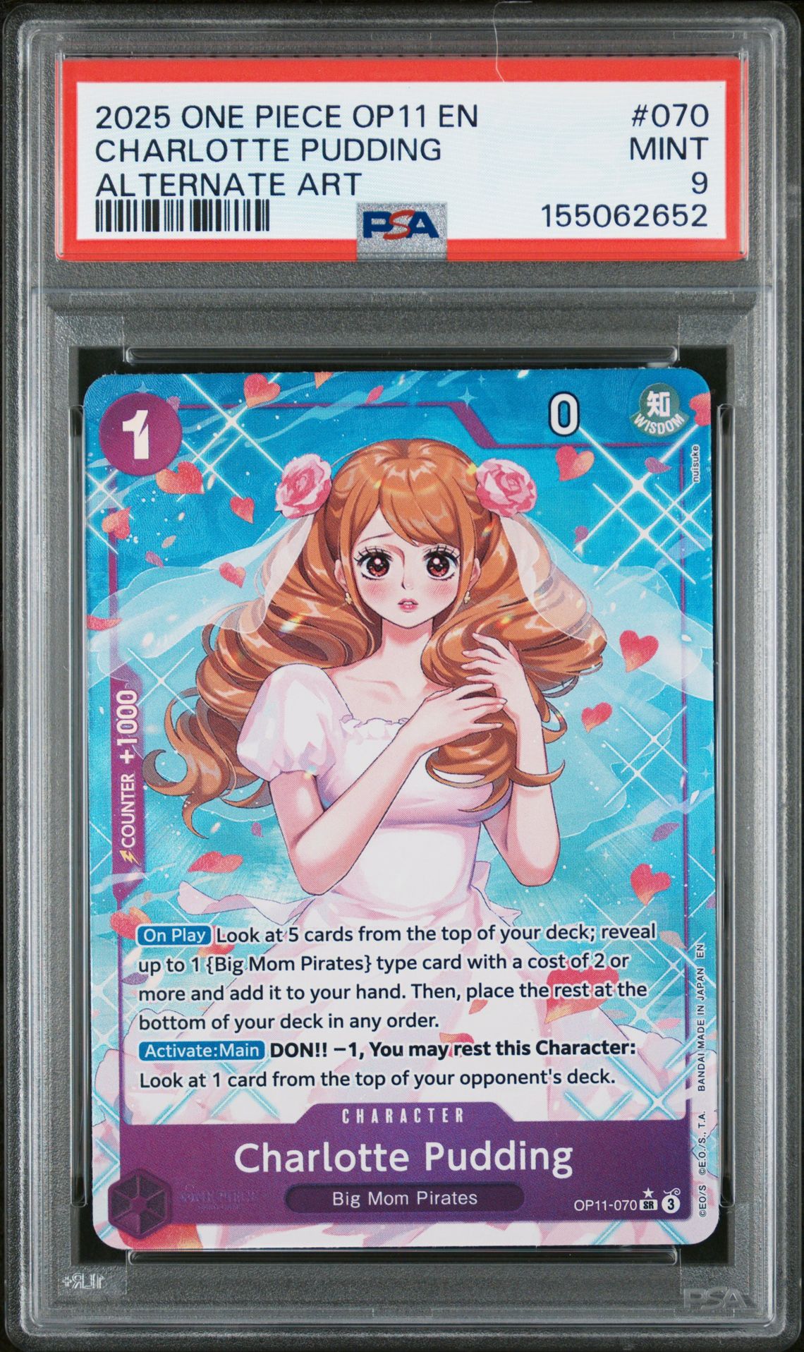 2025 One Piece Op11-A Fist Of Divine Speed Charlotte Pudding #070 (Alternate Art) Mint 9 front