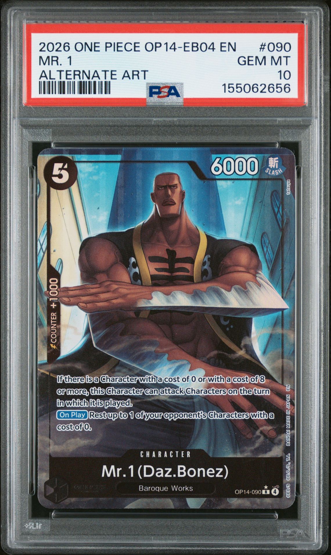 2026 One Piece Op14-Eb04-The Azure Sea's Seven Mr. 1 #090 (Alternate Art) Gem Mt 10 front