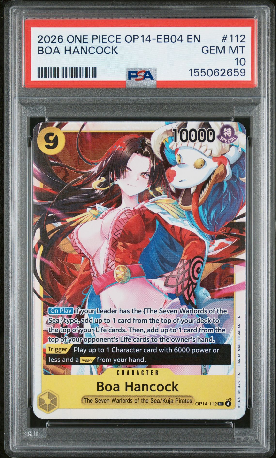 2026 One Piece Op14-Eb04-The Azure Sea's Seven Boa Hancock #112 Gem Mt 10 front view - PSA graded GEM MT 10