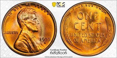 1955-S 1C MS68RD