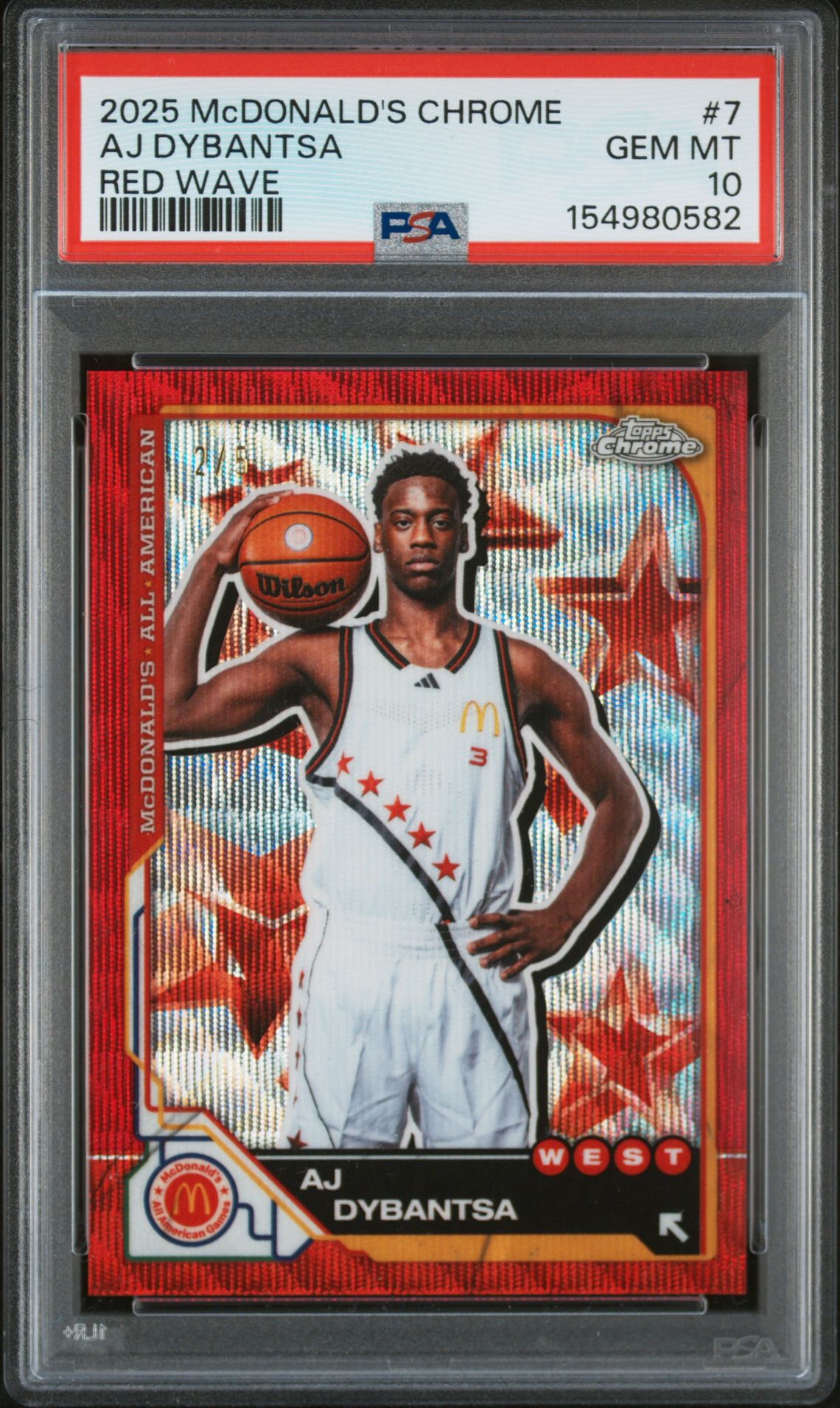 2025 Topps Chrome TOPPS CHROME MCDONALD'S ALL AMERICAN RED WAVE #7 Aj Dybantsa front