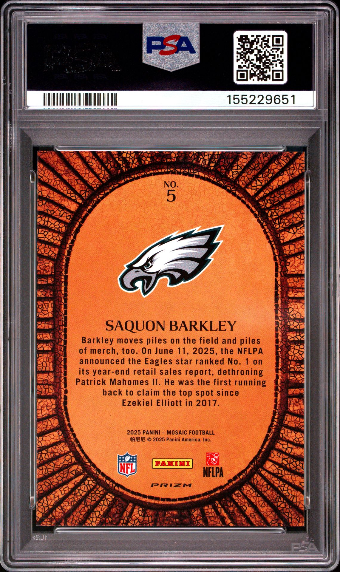 2025 Panini Mosaic Micro Mosaic Saquon Barkley #5 Mint 9 back