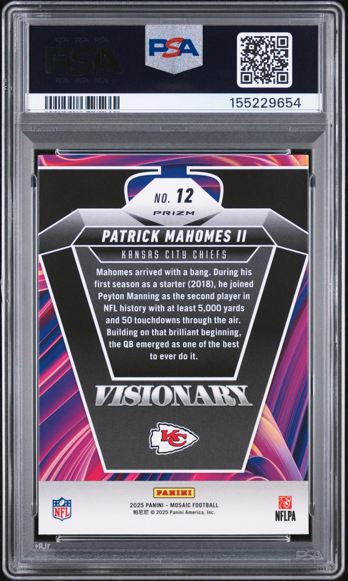 2025 Panini Mosaic Visionary Patrick Mahomes Ii #12 Mint 9 back