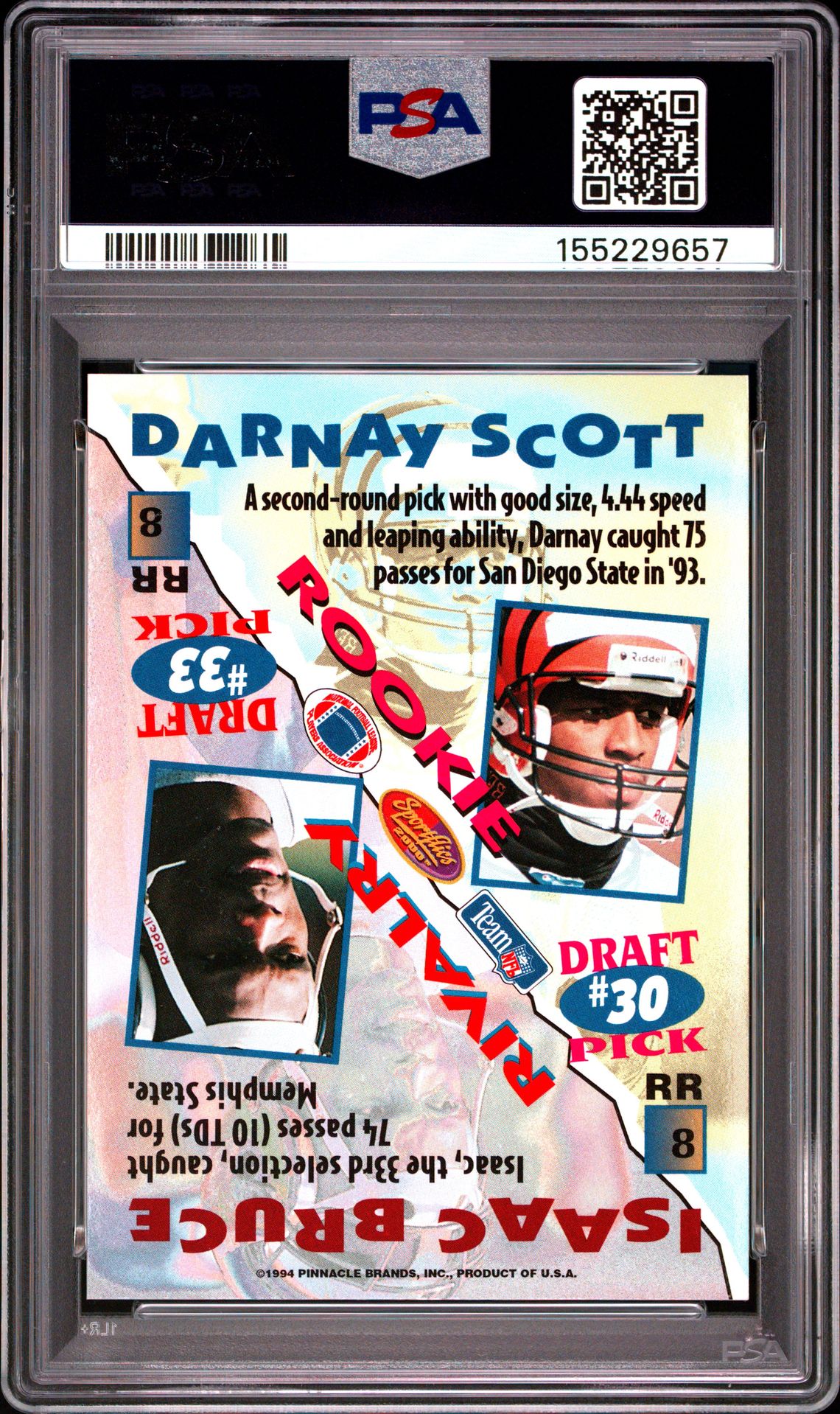 1994 Sportflix Rookie Rivalry D.scott/I.bruce #Rr8 (Rookie Rivalry) Mint 9 back